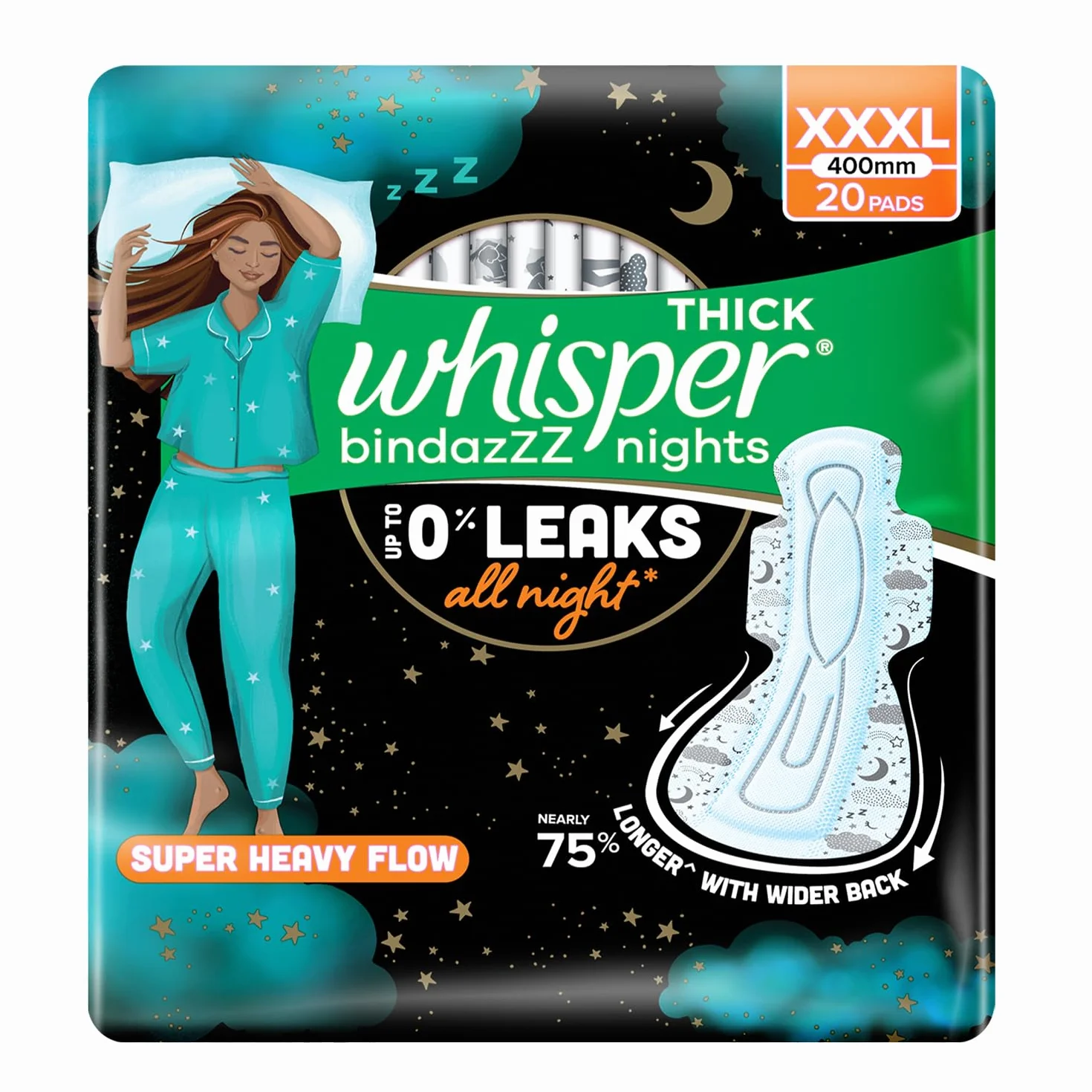Whisper Podpaski higieniczne Ultra Night dla kobiet, XXXL 20 serwetek