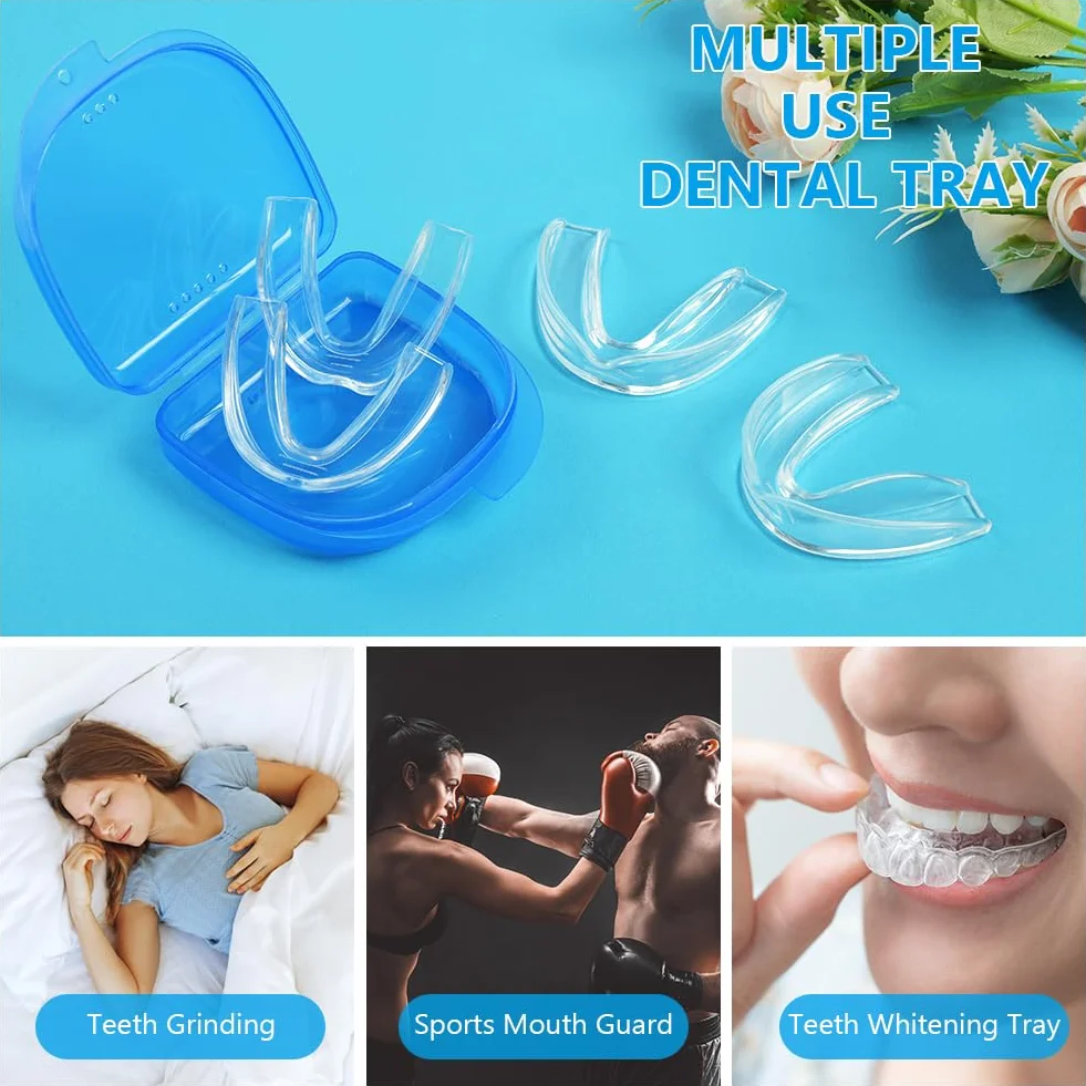 ACWOO Ochraniacz na Zęby do Zgrzytania Zębami, 4 Sztuki Szyn do Zgryzania Zębów, Chrapania Szyn Zębowych, Szyn Chrapania na Noc, Szyna do Gryzienia Mouth Guard, Szyna Chrapania, 2 Rozmiary (B)