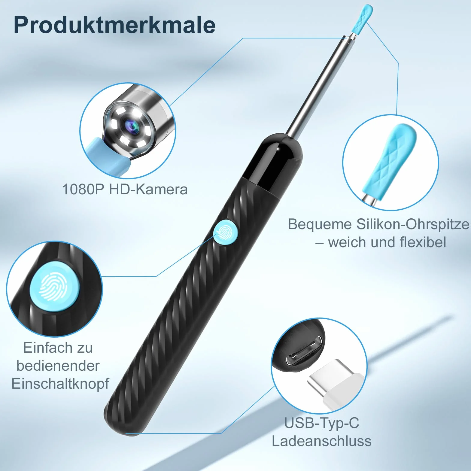 Ear Wax Removal Otoscope - Earwax Remover Tool with 7 Pcs Ear Set - 1080P HD Ear Cleaner - Camera with 6 Led Lights - Ear Cleaning Kit with 11 Ear Spoon - Ear Camera for iOS & Android