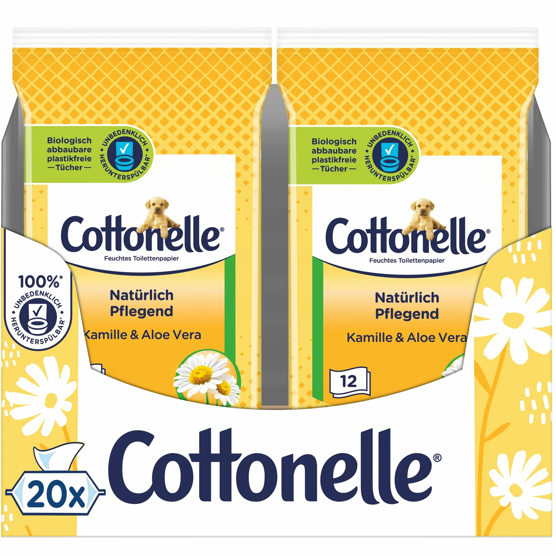 Cottonelle Wilgotny papier toaletowy do podróży rumianek i aloes biodegradowalny 20 x 12 ściereczek