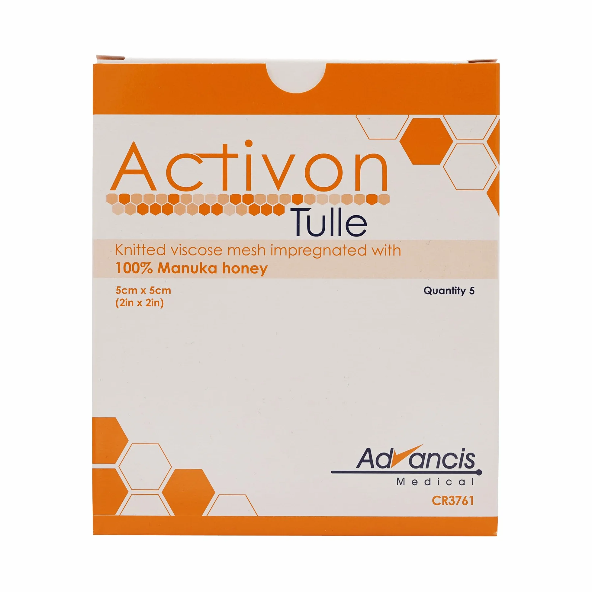 ACTIVON Tiul opatrunek z dzianiny wiskozowej z miodem manuka 5 cm x 5 cm 5 opatrunków