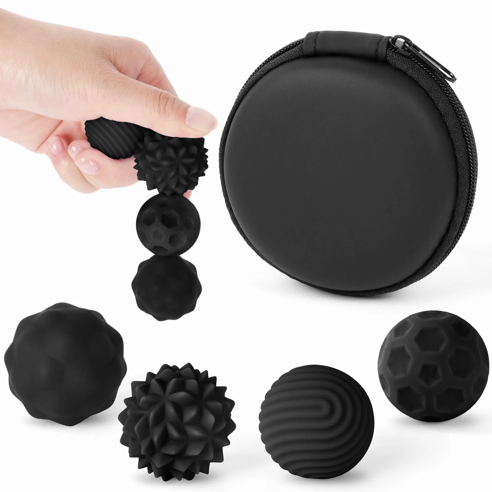 Ainiv Fidget Toys 4 silikonowe kulki magnetyczne, antystresowe, do autyzmu, tekstury, dla dorosłych i młodzieży, czarne