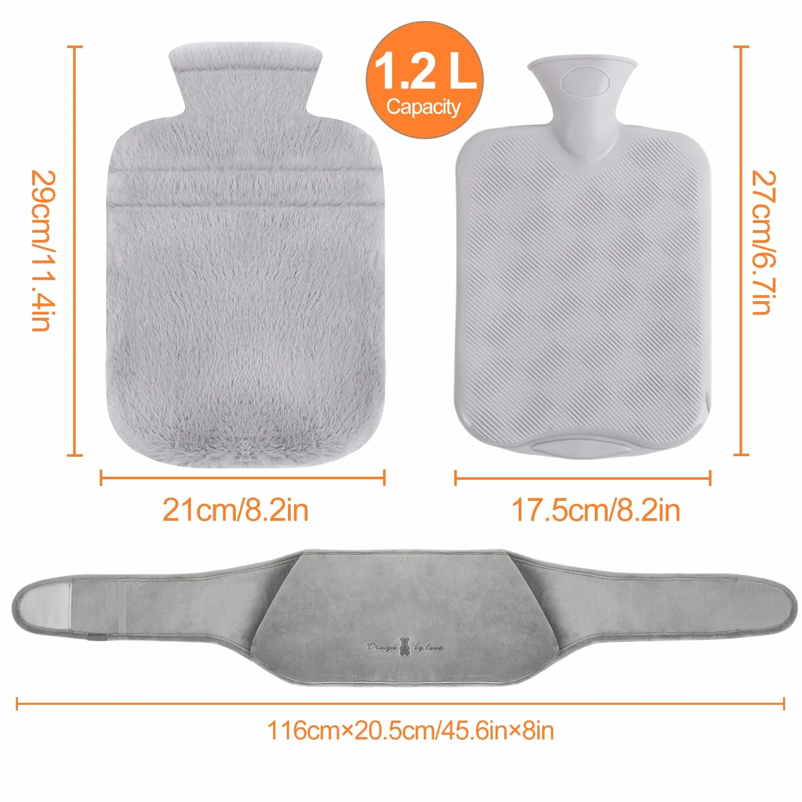Pasek do termoforu, 1,2 l, termofor z gumy z miękkim obiciem w talii, 3 w 1, pasek do termoforu, na kark, ramiona, plecy, nogi, ogrzewanie talii, butelka Hot Water Bottle do łagodzenia bólu