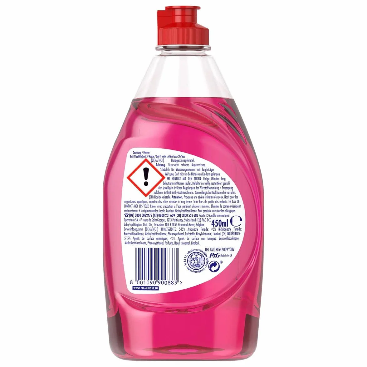 Fairy Płyn do mycia naczyń (5 x 450 ml) różowy kwiat jaśminu, ze skuteczną formułą do czyszczenia naczyń i rozpuszczania tłuszczu