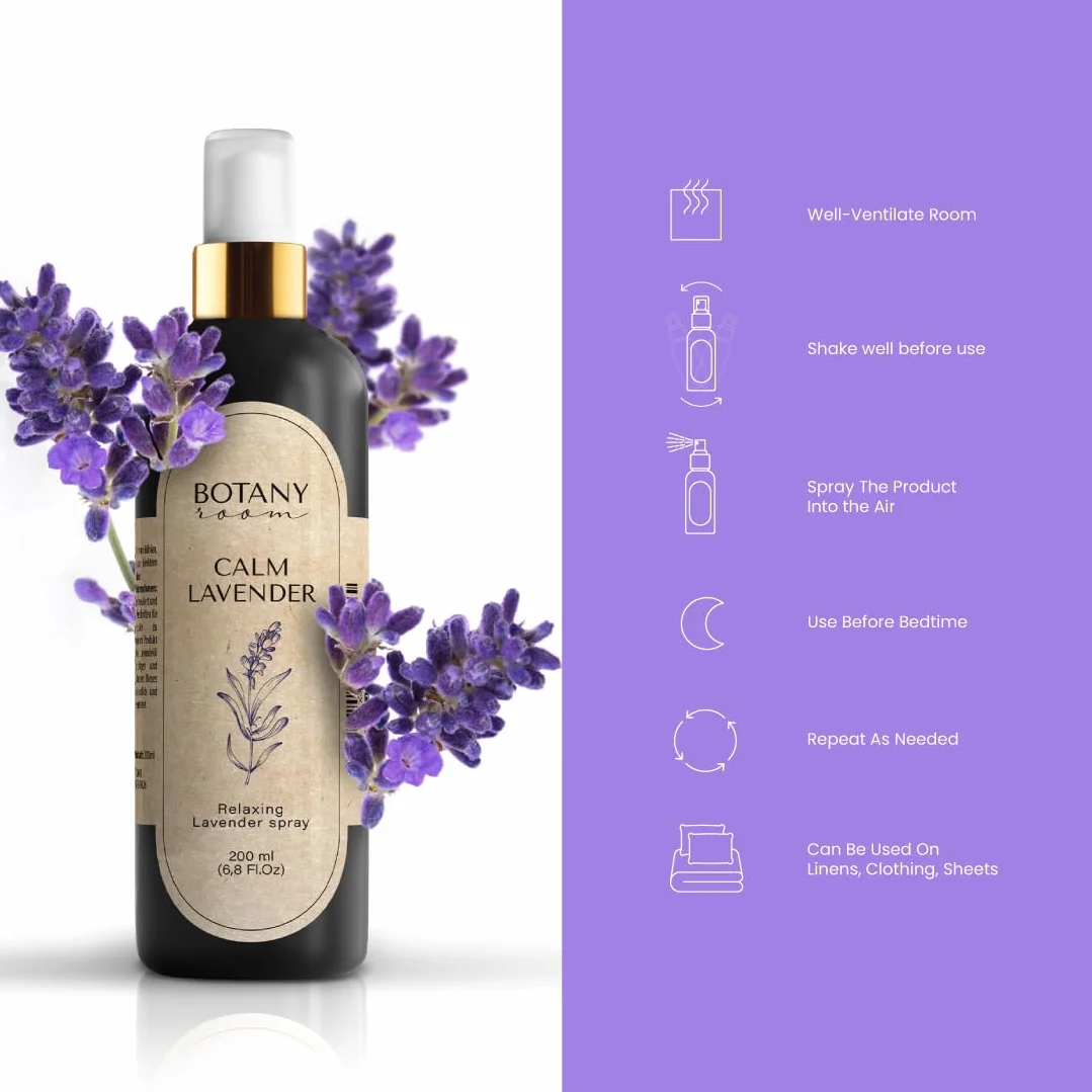 Lawendowy spray do pomieszczeń zapewnia spokój i dobry sen, 200 ml, naturalna mgiełka olejkowa do redukcji stresu i zwalczania lęku, naturalny spray do poduszek do zasypiania