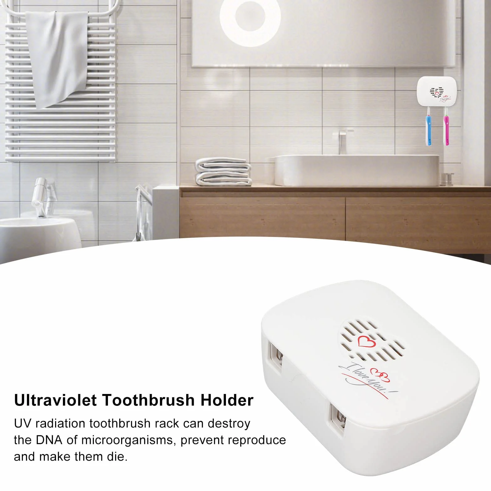 Środek do czyszczenia szczoteczek UV, przenośny uchwyt na środek dezynfekujący do głębokiej szczoteczki do zębów Organizer Case, naścienny ładowanie USB 2 gniazda łazienkowe szczoteczki do zębów Stoja