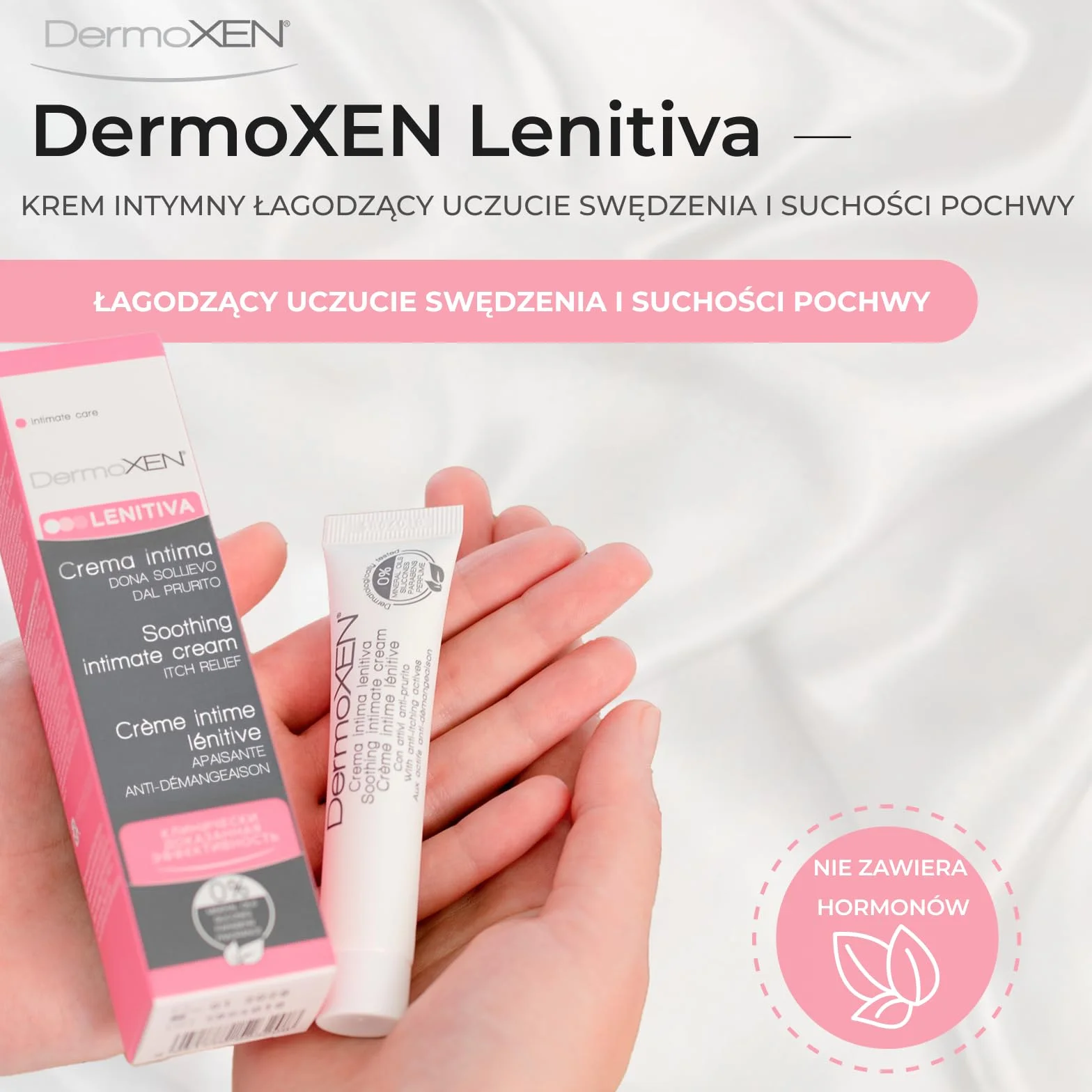 DermoXEN Lenitiva Łagodzący Krem Intymny 20 ml Nawilżający do Wrażliwej Skóry Bez Zapachu i Hormonów