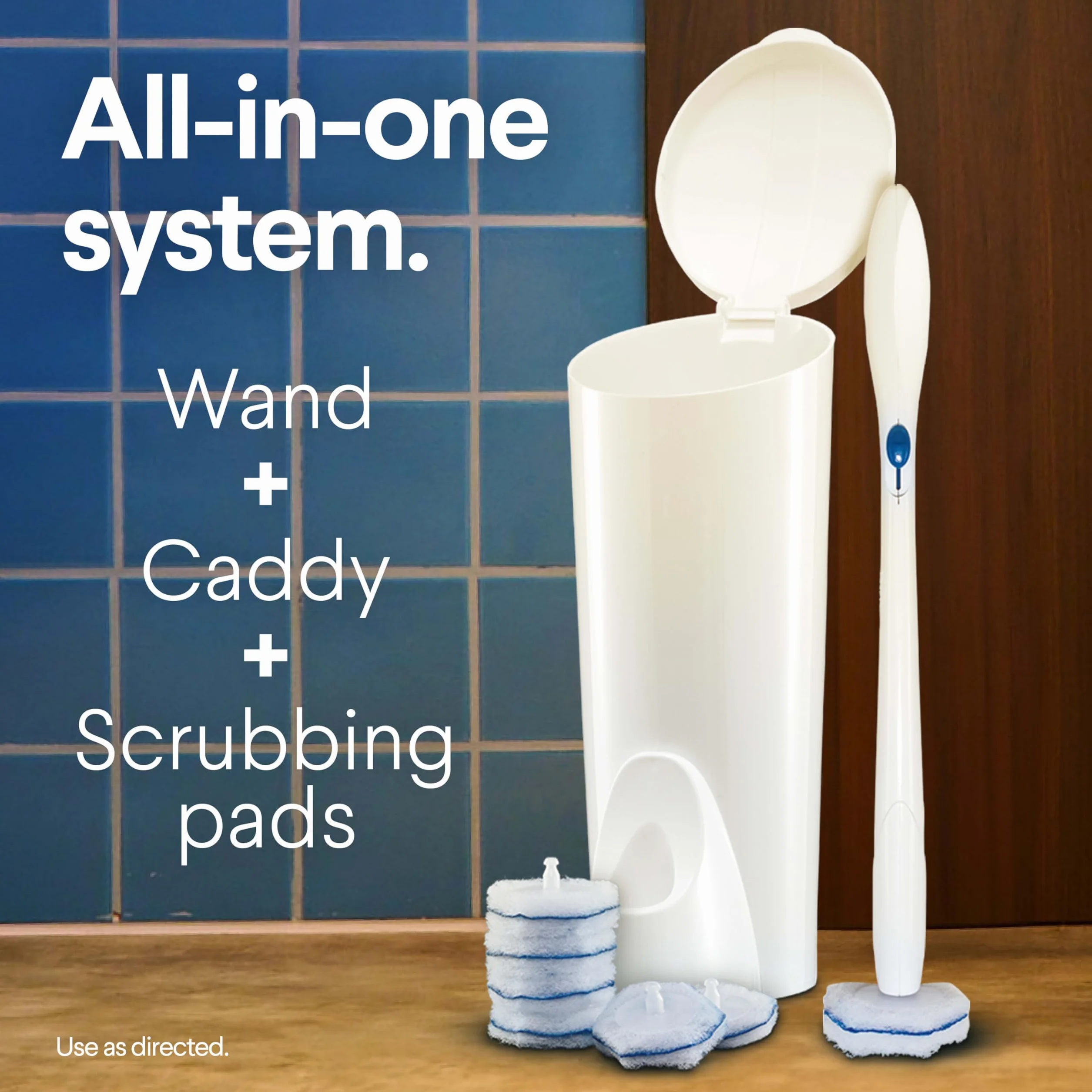 Clorox 03191 Jednorazowy system czyszczenia toalety z 6 głowicami do dezynfekcji różdżki toaletowej, biały/niebieski, 8 sztuk