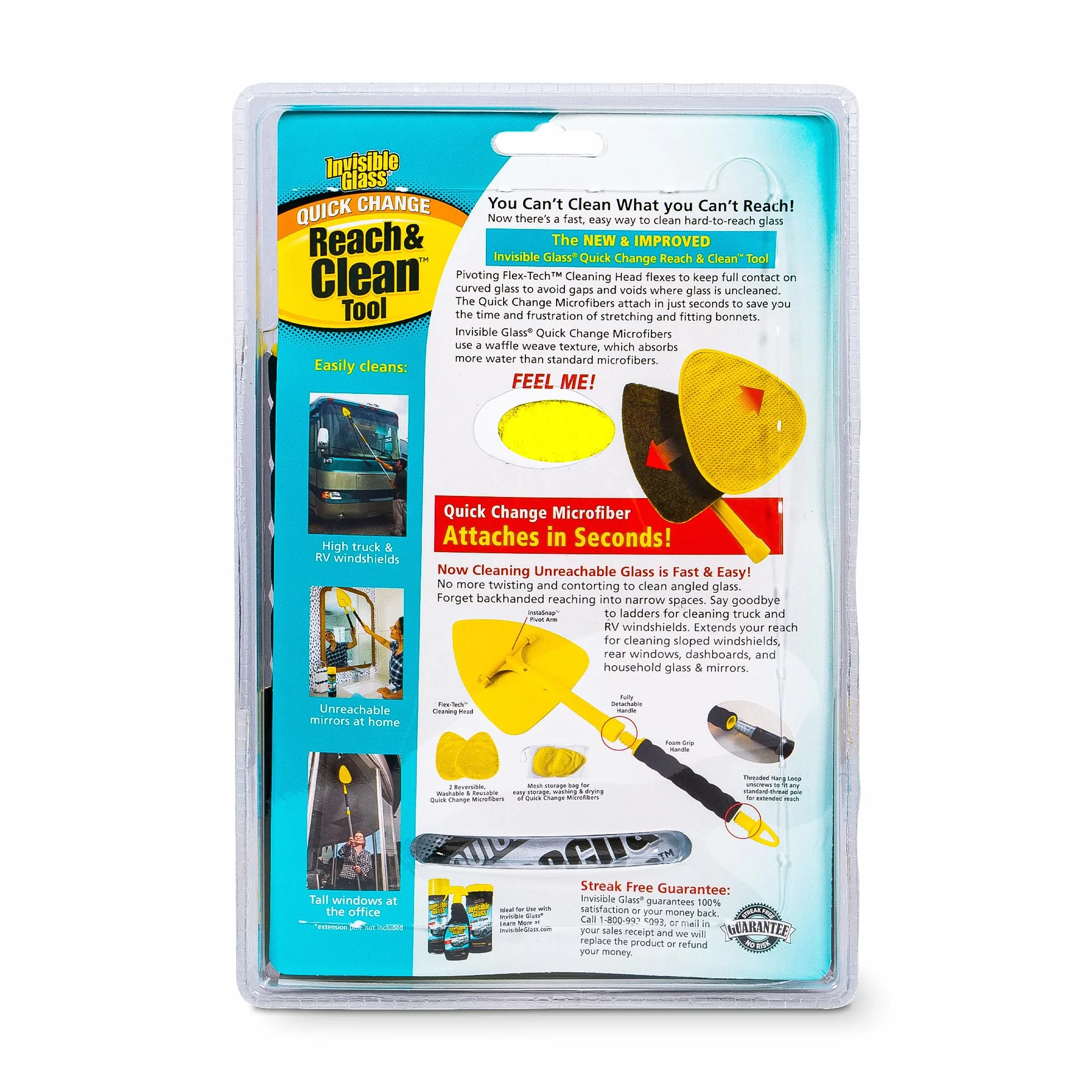 Invisible Glass 95160 Reach & Clean Glass Windshield Cleaner Tool Kit With Extendable Handle, (2) Reusable Quick Change Microfibers, and Storage Bag for Auto Windshield, Trucks, SUVs, RVs, and Windows