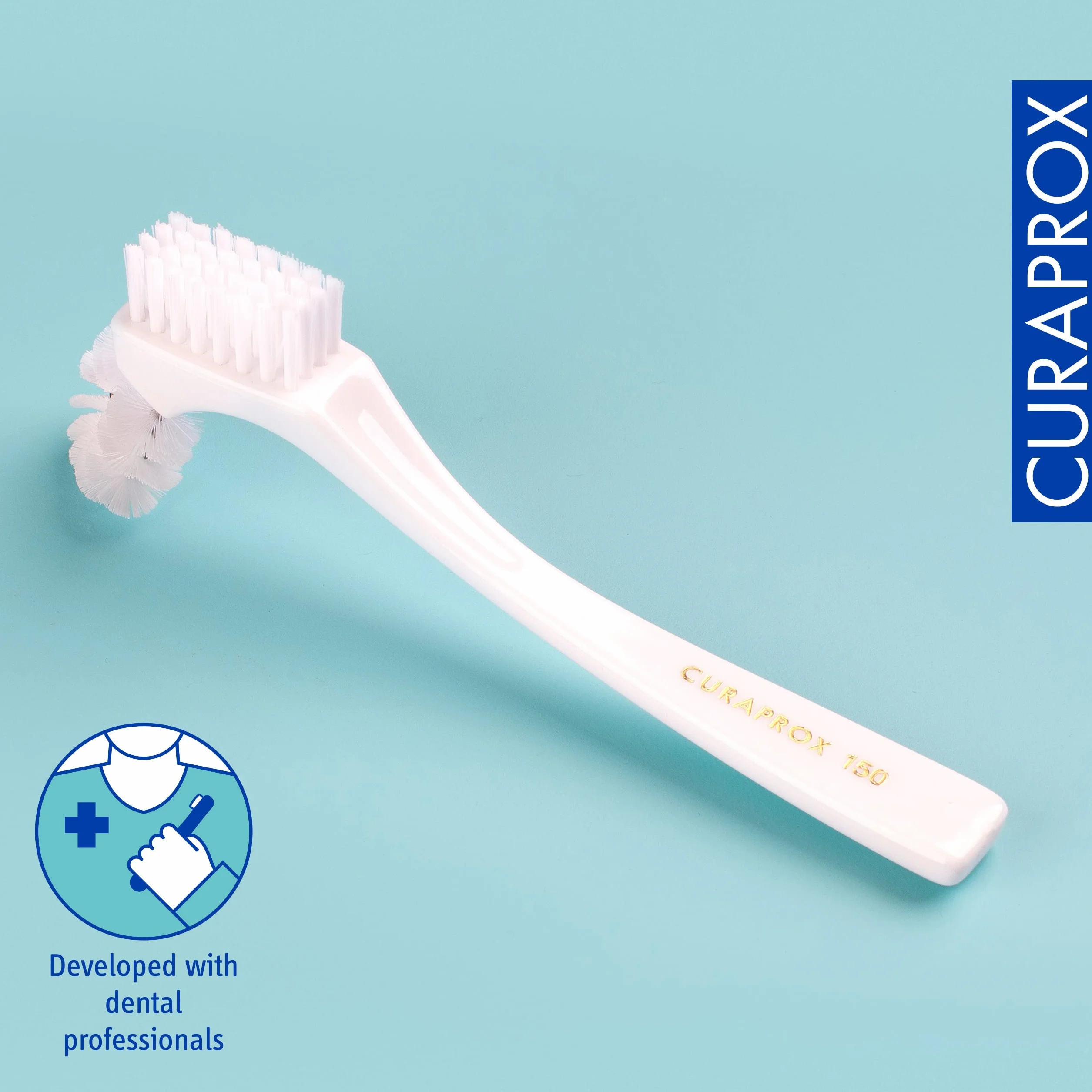 CURAPROX Szczotka do czyszczenia protez BDC, ergonomiczny uchwyt, biały