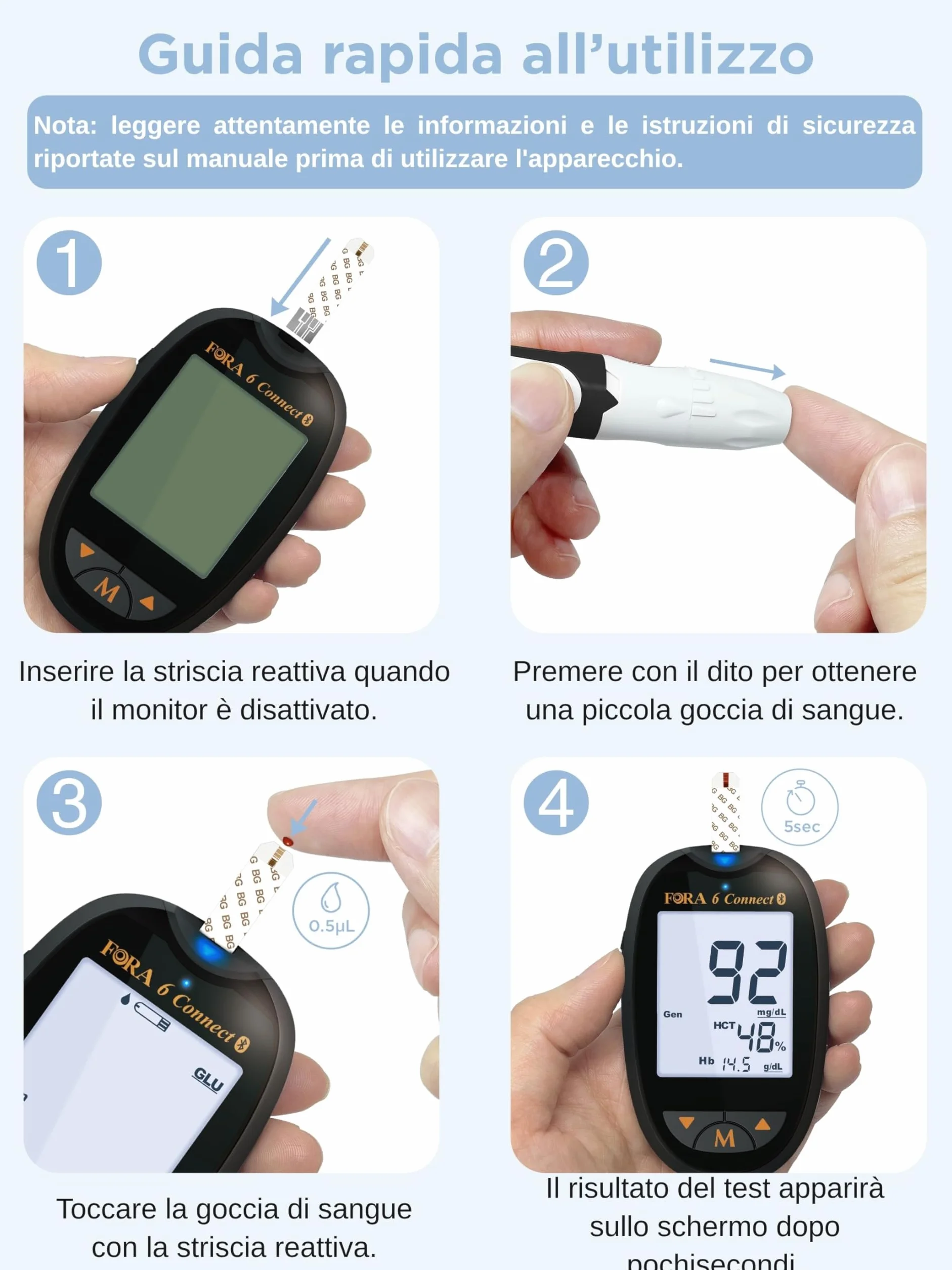 FORA Mg/dl urządzenie do pomiaru cukru we krwi (mg/dl) zestaw 25 sztuk, pakowane pojedynczo paski do pomiaru cukru we krwi, hematotyny i hemoglobiny (3 w 1: BG, HCT, HB)*2