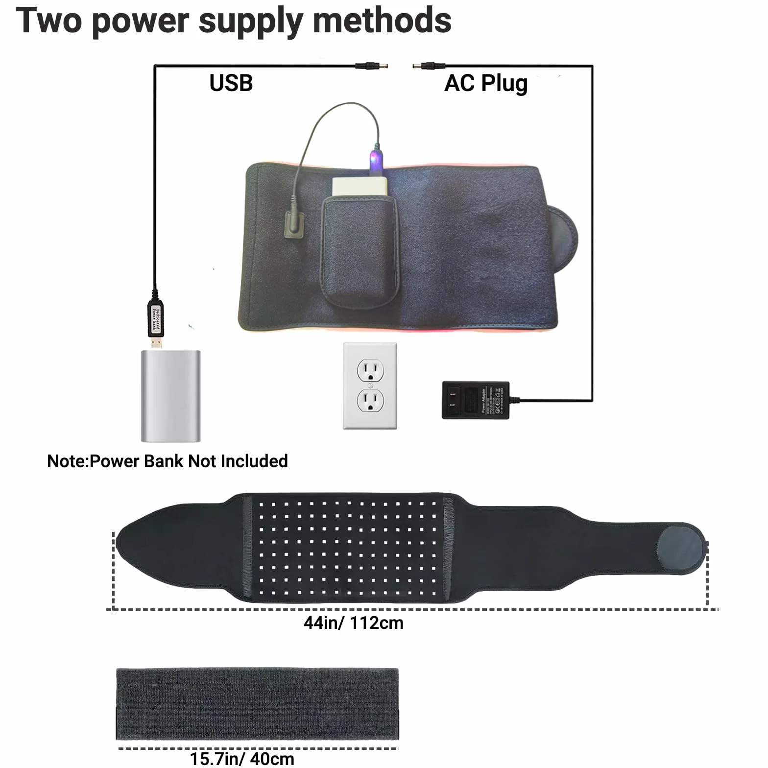 Pas do terapii światłem czerwonym 660 nm 850 nm z masażem i podczerwienią, poduszka grzewcza 3 tryby wibracji