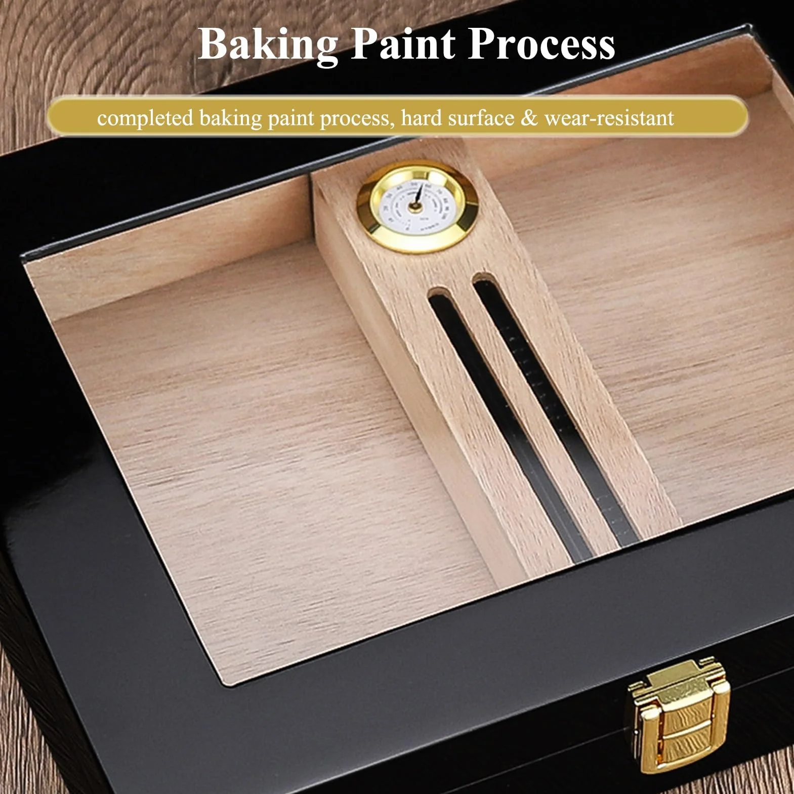 Cigar Humidor Box Cedar Wood Glass Top Humidor With Hygrometer & Humidifier & Divider Hold 15 Cigars For Men Women