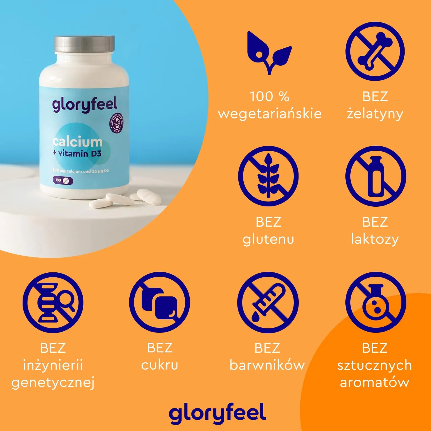 Wapń + witamina D3 - Wysoka dawka 800 mg węglanu wapnia + 1000 IU witaminy D3 na dawkę dzienną - 180 tabletek wegetariańskich (3 miesiące) - Testowane laboratoryjnie, bez dodatków