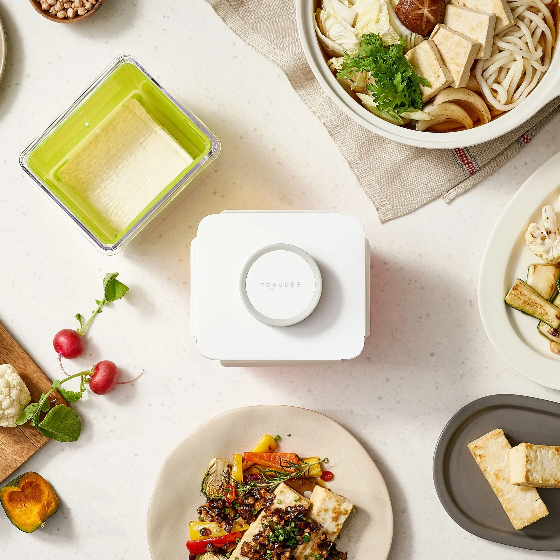 TOFUDEE Prasa do tofu z funkcją Auto IntelliSpring. Opatentowana regulowana wegańska prasa do tofu dla przyspieszenia odprowadzania wody ze wszystkich rodzajów tłoczonego tofu bez pęknięć
