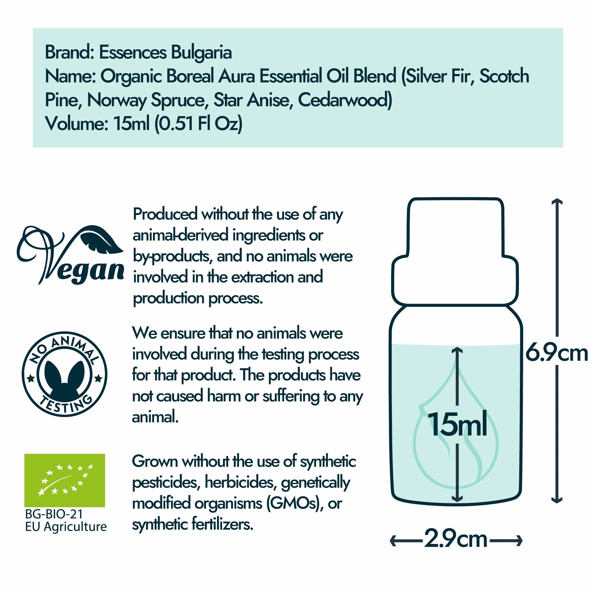 Mieszanka olejków eterycznych Essences Bulgaria Boreal Aura 15 ml | Jodła, sosna, świerk, anyż gwiaździsty, cedr | Aromaterapia, sauna i SPA | 100% czysty, nierozcieńczony