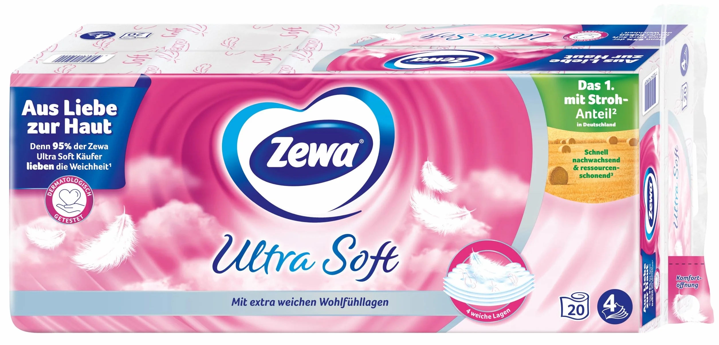 Zewa Ultra miękki papier toaletowy z zawartością słomy 3 x 20 rolek biały 60 odliczeń