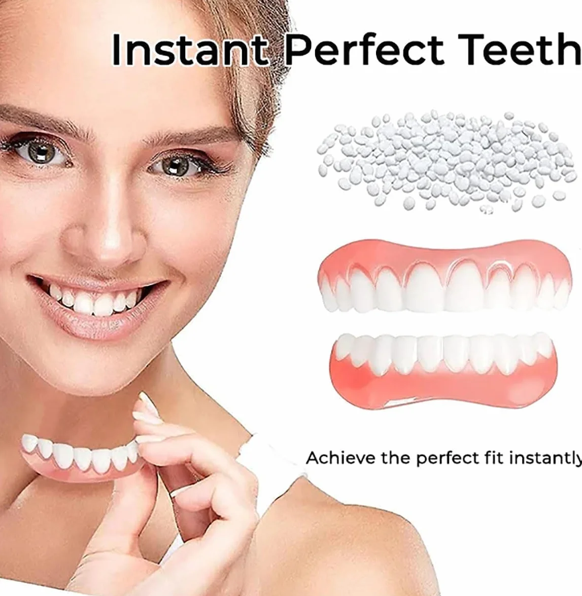 Fivfivgo Soft Denture Reline Kit, Snap on Dentures Silicone Fake Teeth Top Bottom (3 Set)