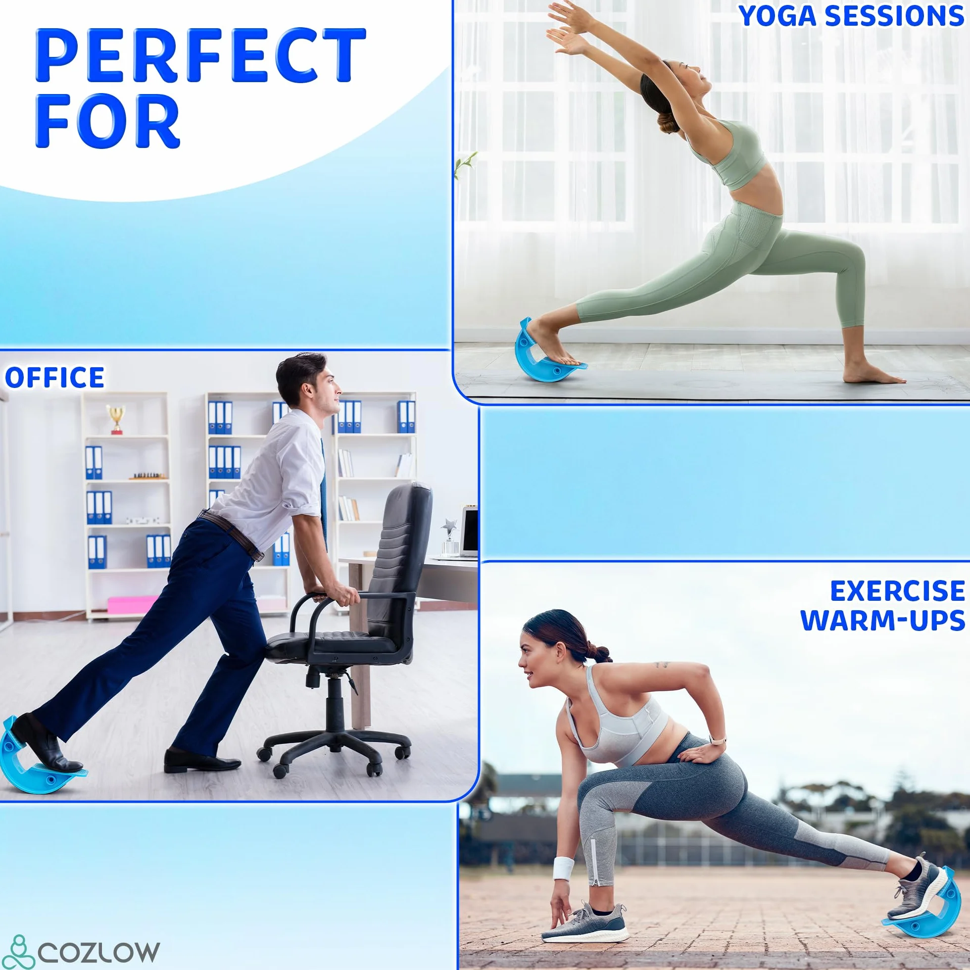 Cozlow Calf Stretcher & Foot Rocker (Blue), Effective Feet Stretching for Ankle Strengthening & Enhanced Flexibility, Pain Relief for Plantar Fasciitis