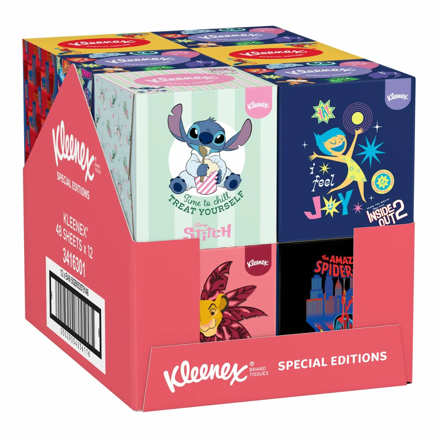 Kleenex Disney pudełka na chusteczki higieniczne, różne wzory, 3-warstwowe, 12 pudełek w kostkę, po 48 chusteczek