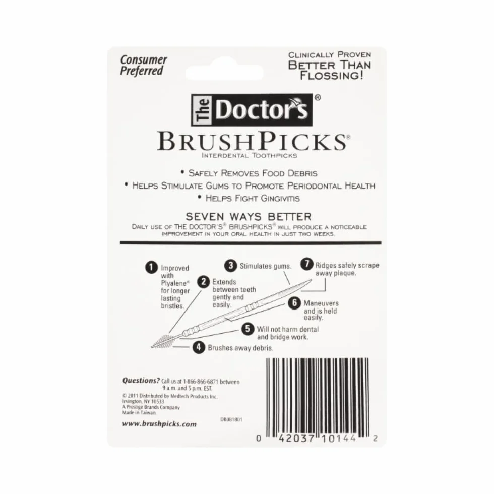 The doctor's Brushpicks | wykałaczka międzyzębowa | 275 sztuk | 4 opakowania | usuwa jedzenie między zębami