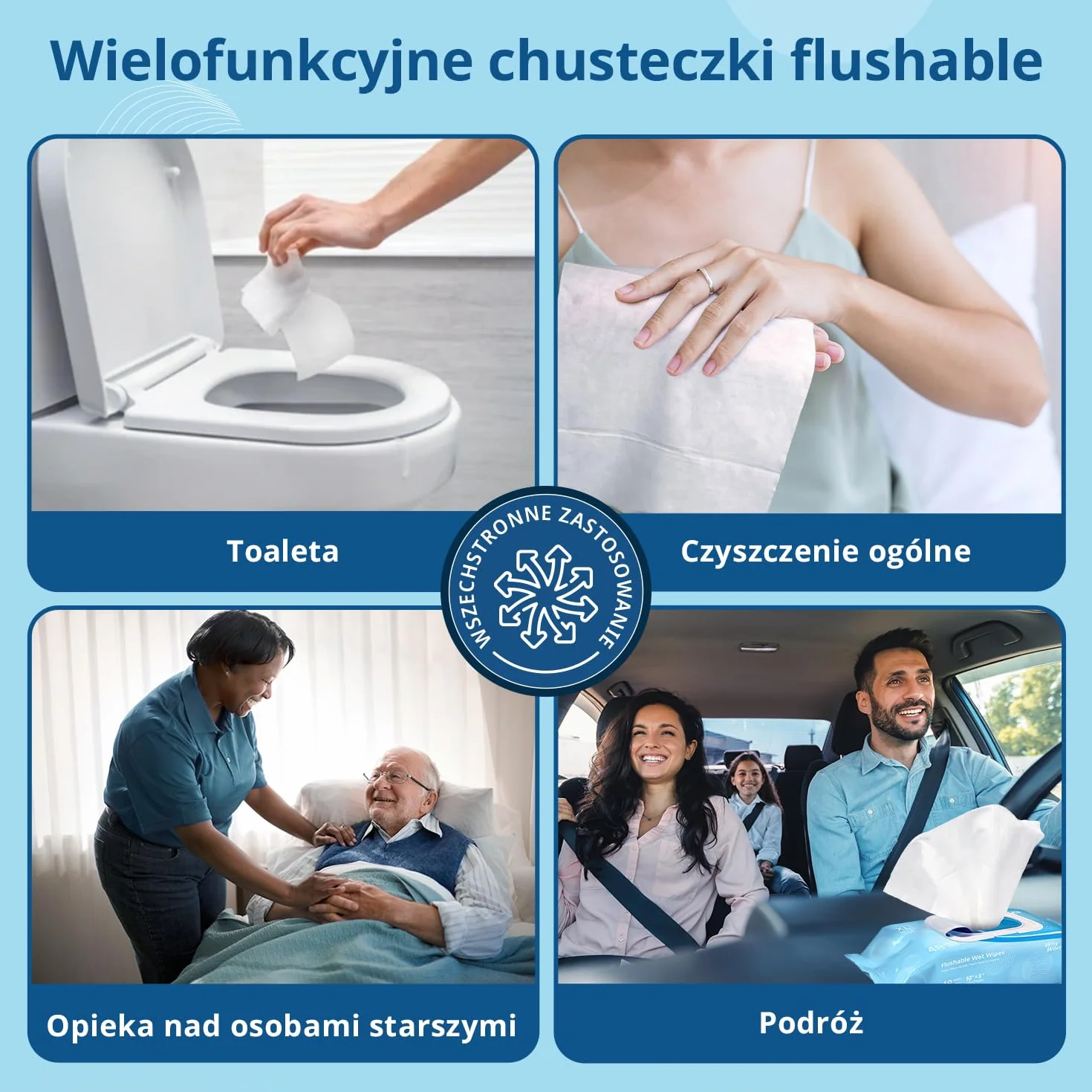 WhyWorry Wilgotny Papier Toaletowy Spłukiwalny 20x25cm Duże Nawilżany z Rumiankiem Biodegradowalny Bez Plastiku 144 Sztuk