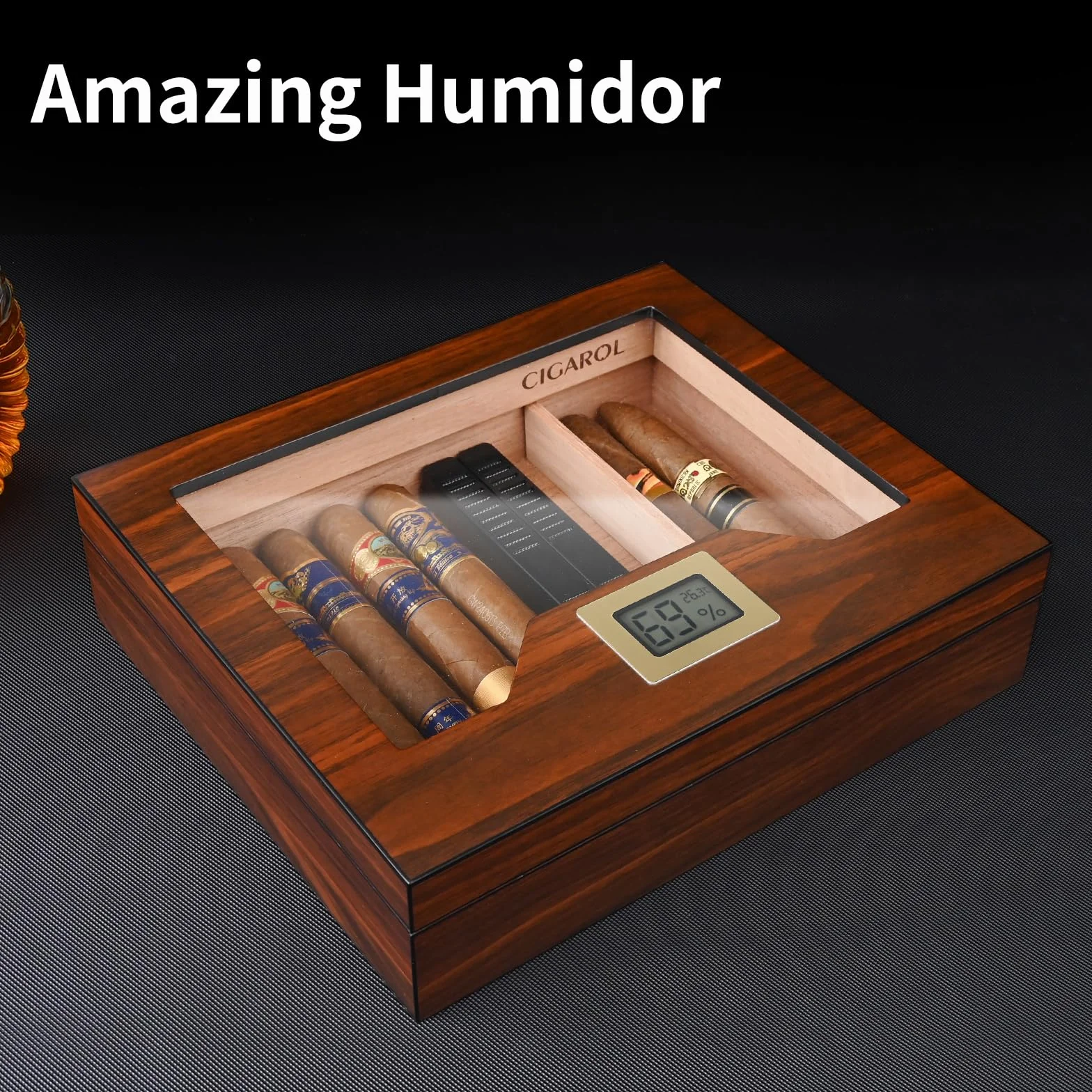 Humidor, ręcznie wykonane humidory, cygara, etui na cygara z nawilżaczem i higrometrem, na ok. 25-35 cygar, świetny prezent dla mężczyzn (bez cygar)