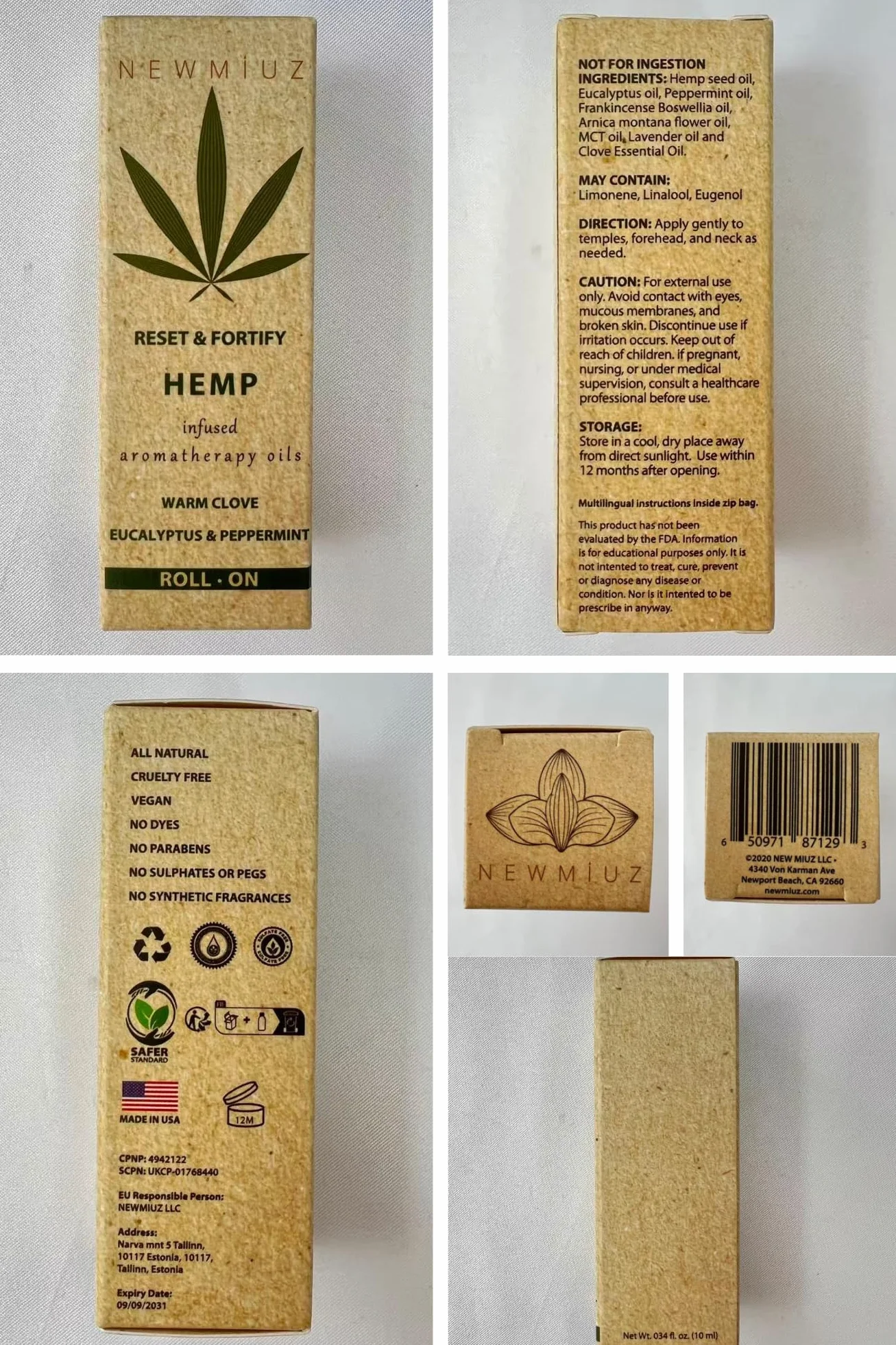 Migraine Headache Roll-On Stick 300 mg Hemp Peppermint Eucalyptus Clove & Arnica Aromatherapy Quality Essential Oils for Headache Relief Gifts for Women NEW MIUZ