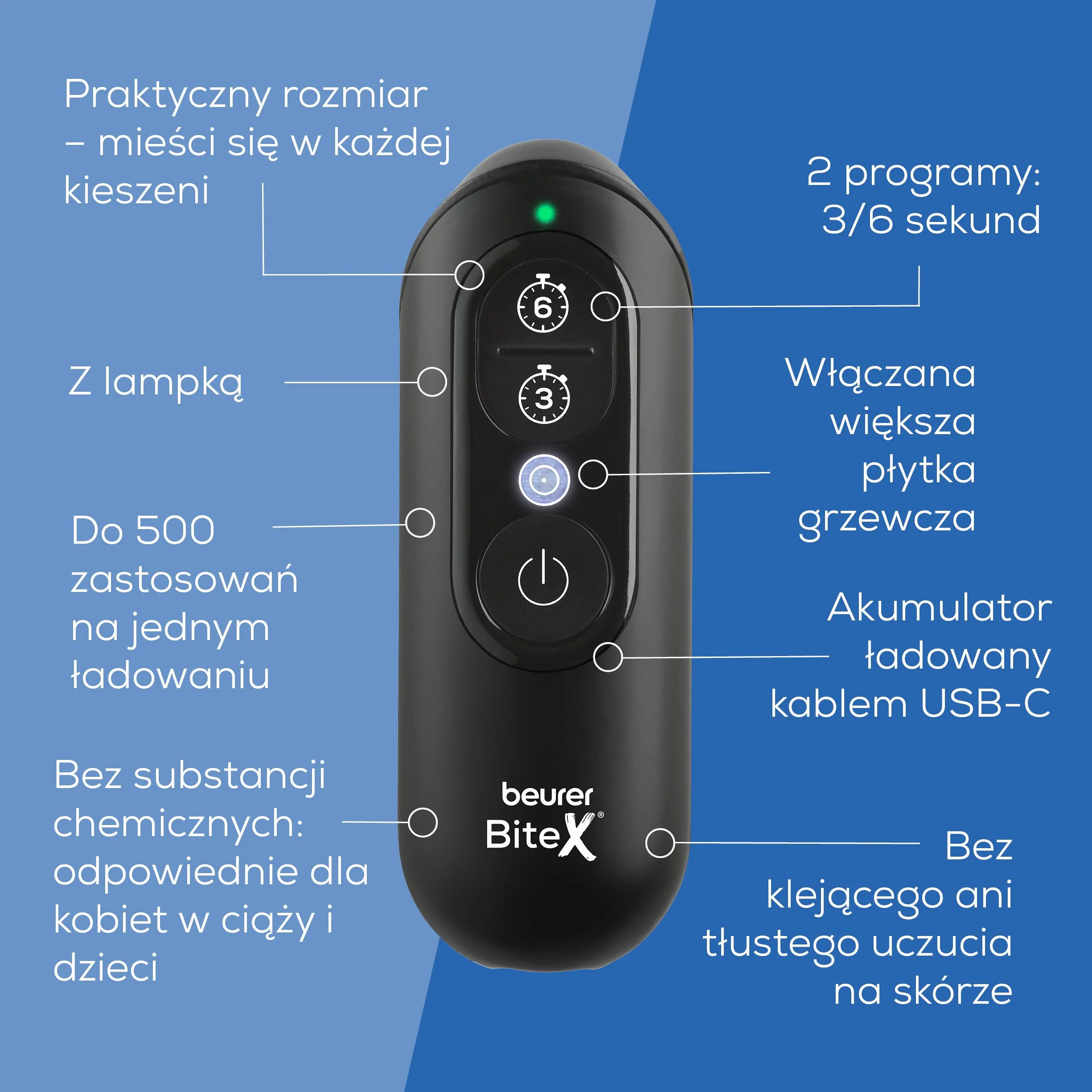 Beurer BiteX Max Deep Black termiczny sztyft na ukąszenia owadów z większą powierzchnią grzewczą