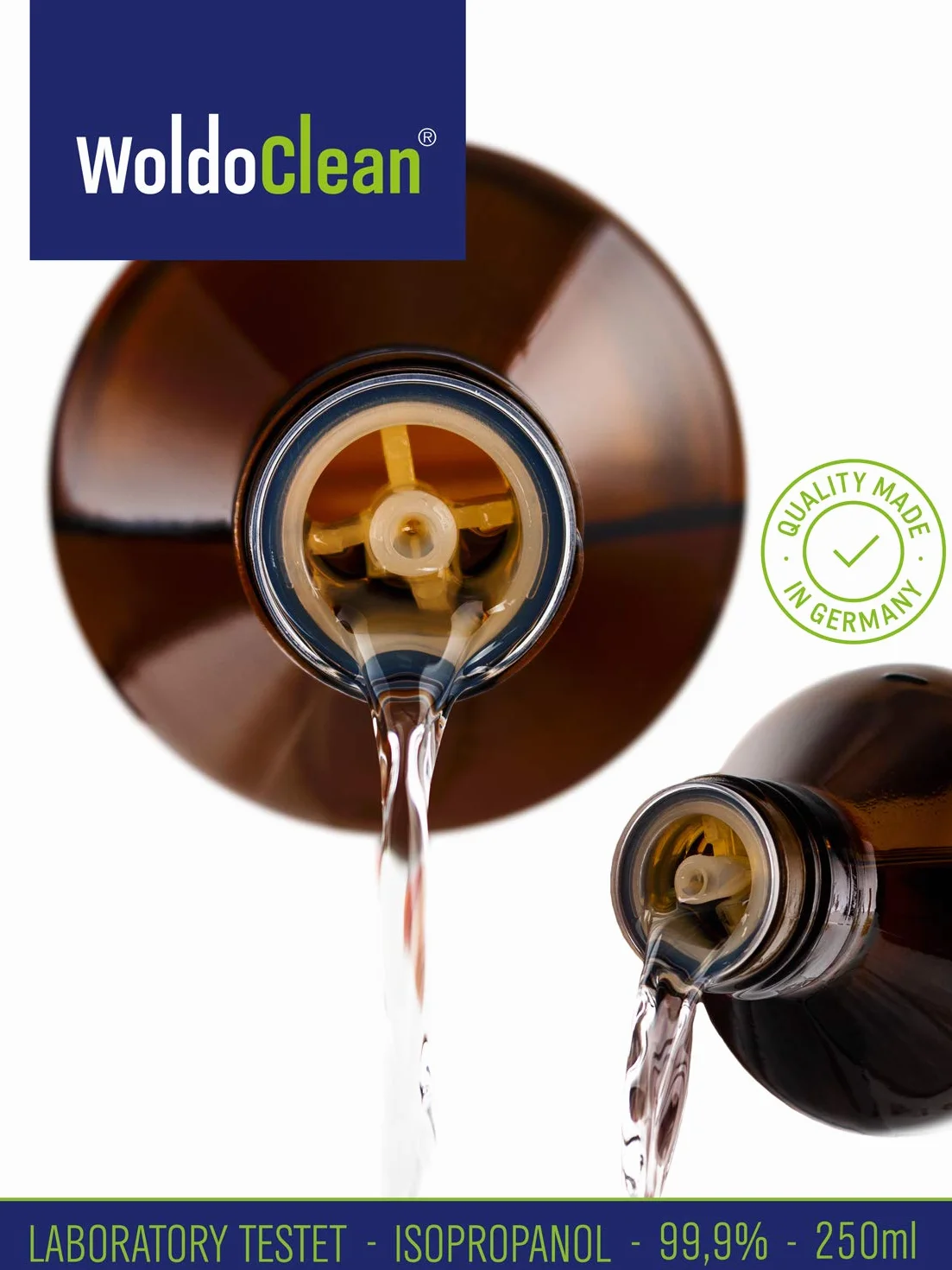 WoldoClean Isopropanol 99,9% alkohol czyszczący 250 ml butelka szklana – IPA wysokiej czystości, bezbarwny i niepozostawiający pozostałości do elektroniki, drukarek 3D, gospodarstwa domowego i prac rę