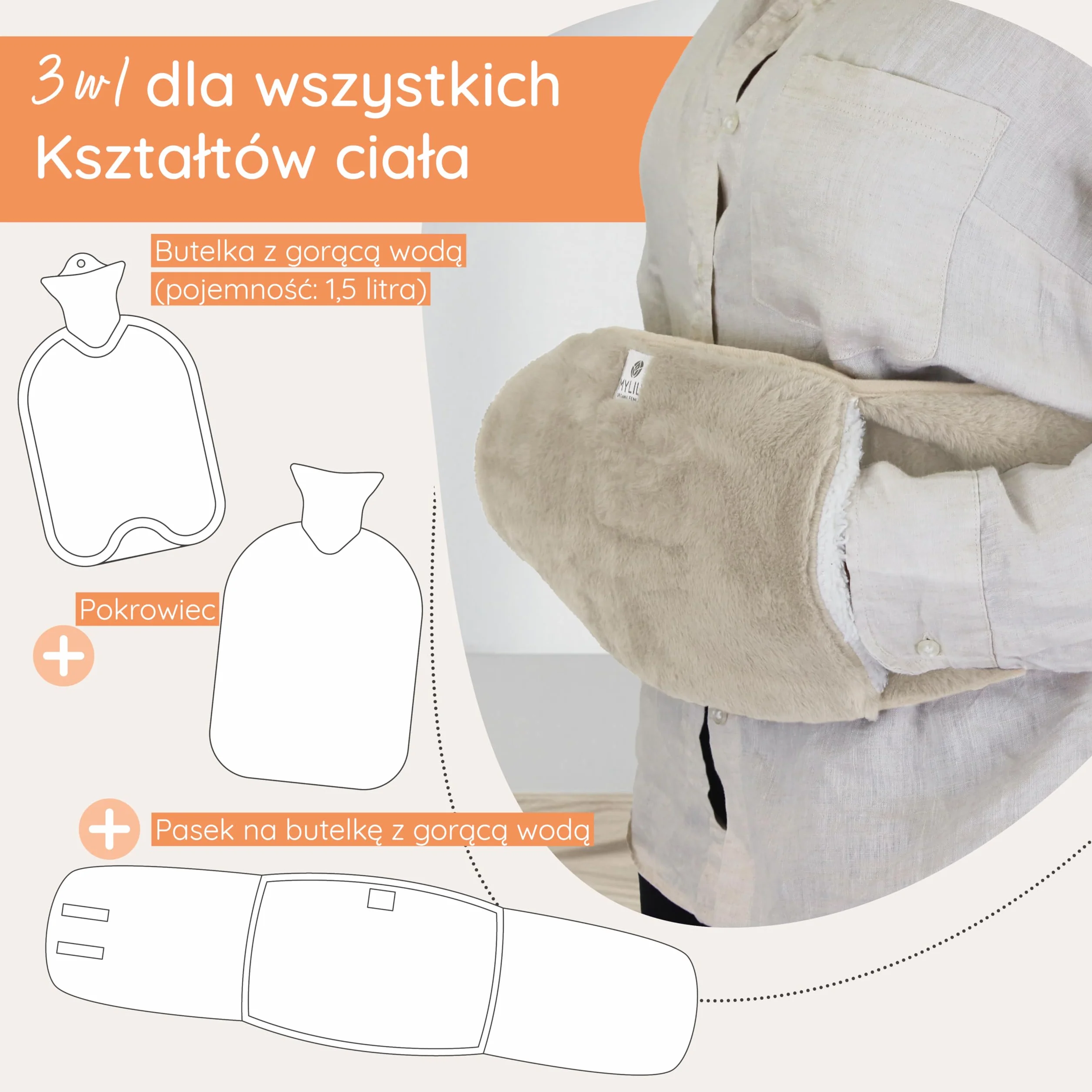 MYLILY | pas rozgrzewający na okres i plecy | butelka na gorącą wodę z puszystym pokrowcem | Termofor