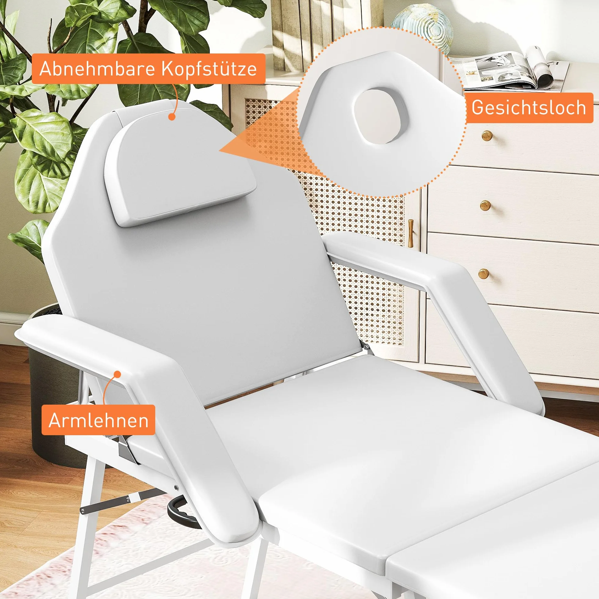 HOMCOM Portable Massage Table 3 Section Adjustable Beauty Bed Foldable with Headrest Padded Armrests White