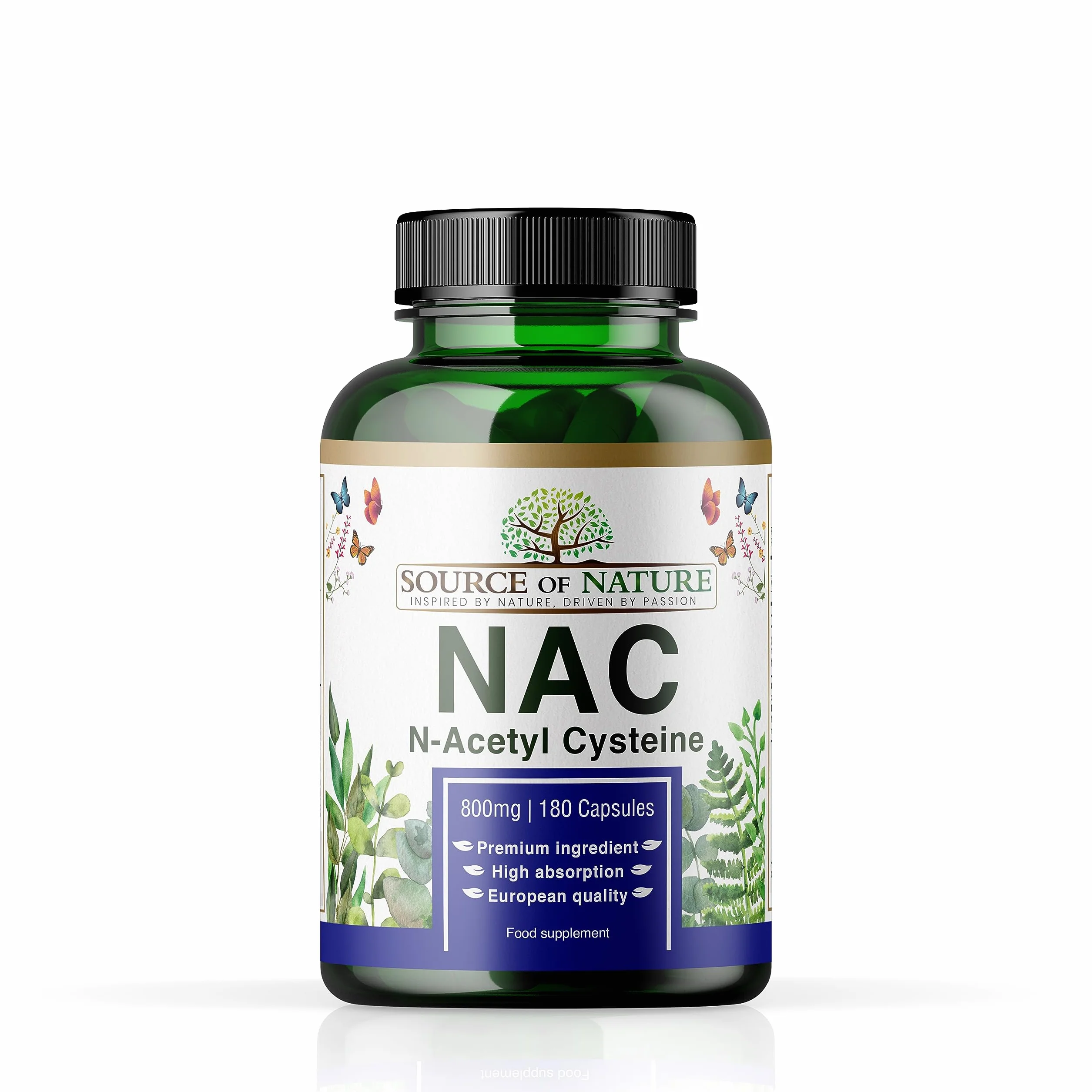 Source of Nature® | NAC | 800mg | 180 Kapsułek | N-acetylocysteina | Wegańska | Produkcja UE | Naturalna