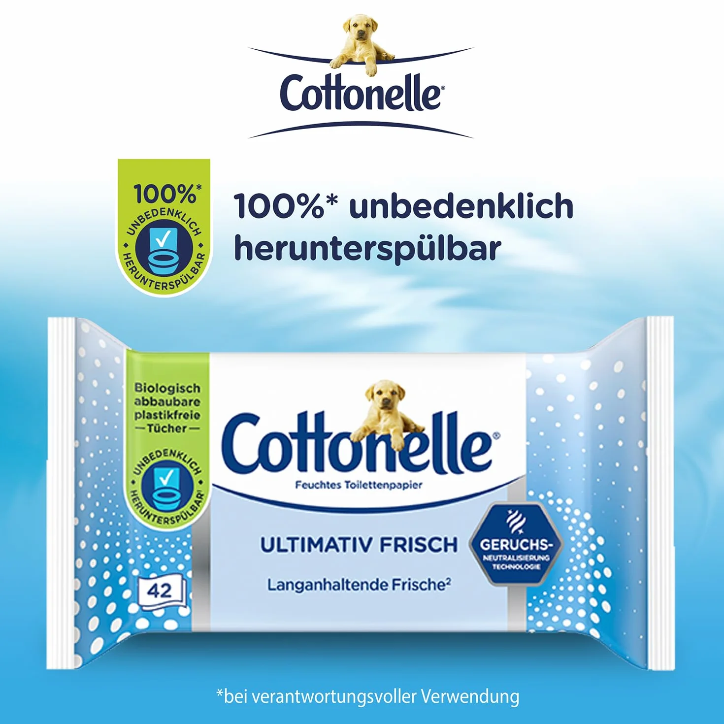 Cottonelle® Ultimativ świeżo wilgotne ściereczki toaletowe – biodegradowalne, technologia DEODYCYLX™, delikatne dla skóry, 12 opakowań po 42 chusteczki, bez alkoholu i barwników