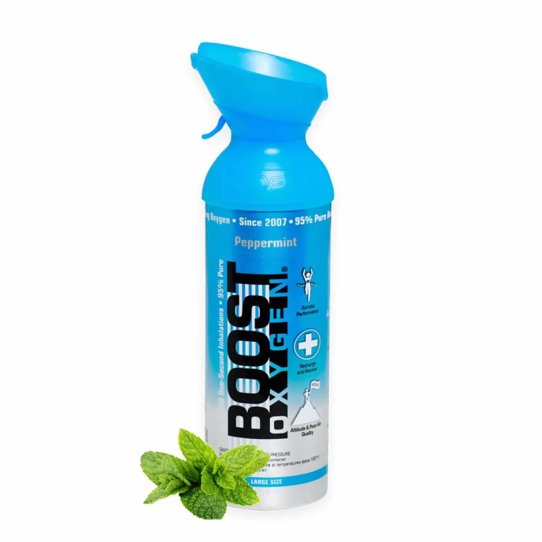 Czysty tlen w puszce – 9 litrów MIĘTA PIEPRZOWA naturalnego, 95% czystego tlenu w przenośnym 9 litrowym pojemniku na ponad 150 inhalacji.