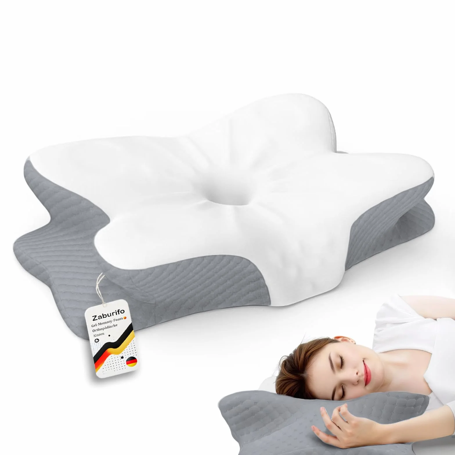 Poduszka ortopedyczna ergonomiczna wspierająca szyję szara