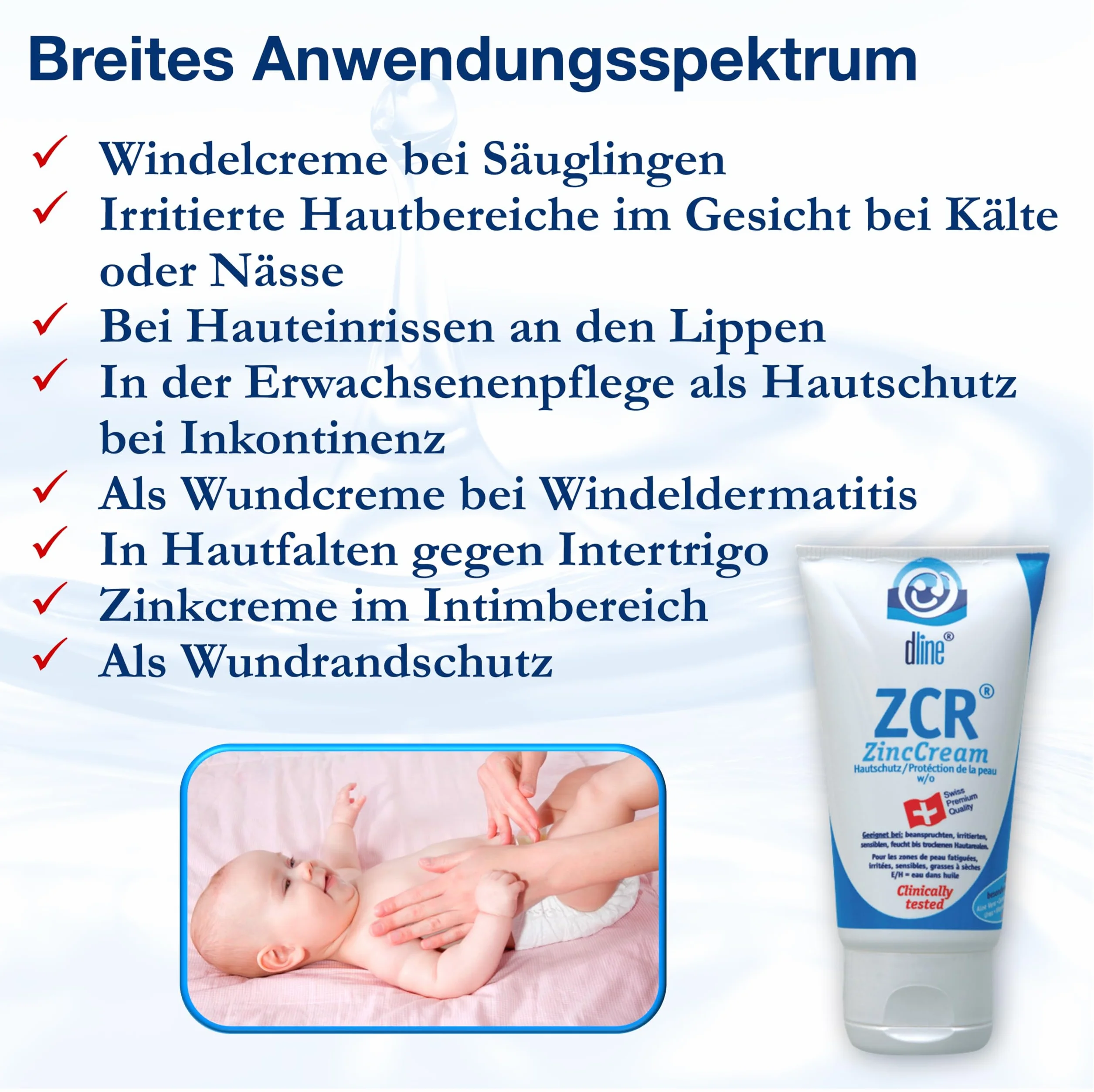 dline ZCR-ZincCream 50ml, für Pflege & Schutz trockener irritierter sensibler mazerierter Haut, reichhaltige dreiphasige Zinkcreme, w/o, Lipide 33%, Tube (1 x 50 ml)