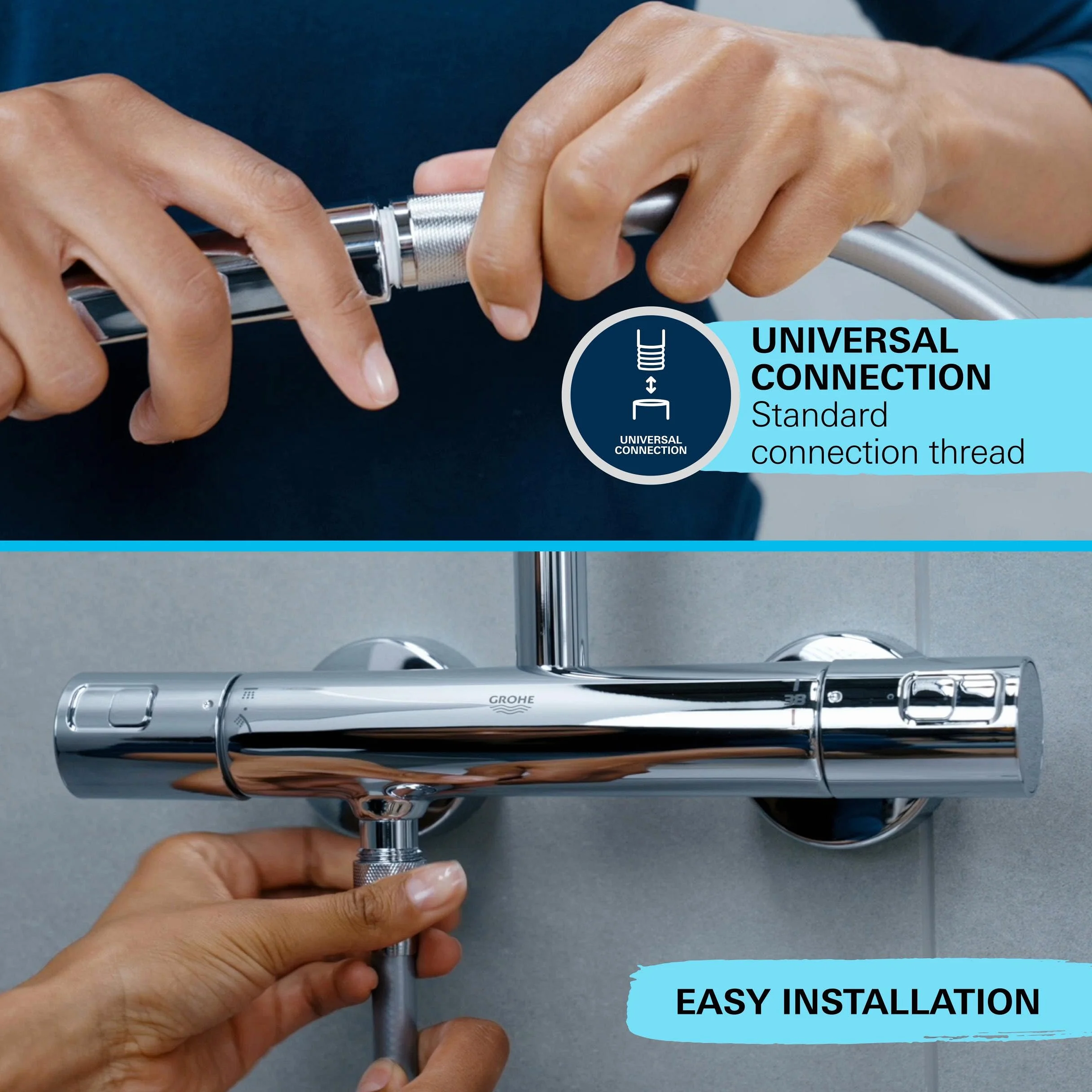 Grohe Vitalio 27940001 słuchawka prysznicowa, oszczędzająca wodę 9 l na min (1 rodzaj strumienia, standardowe przyłącze, silikonowy pierścień chroni przed upadkiem), okrągła, chromowana