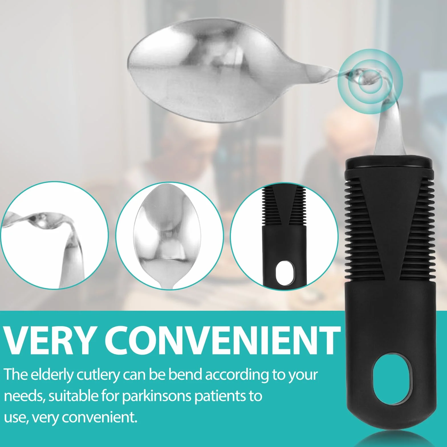 Parkinson sztućce: WEGREAT 5 sztuk adaptacyjnych sztućców, widelec, łyżeczka, nóż, sztućce dla seniorów z chorobą Parkinsona, dla osób niepełnosprawnych, do parkinsona, drżenia rąk
