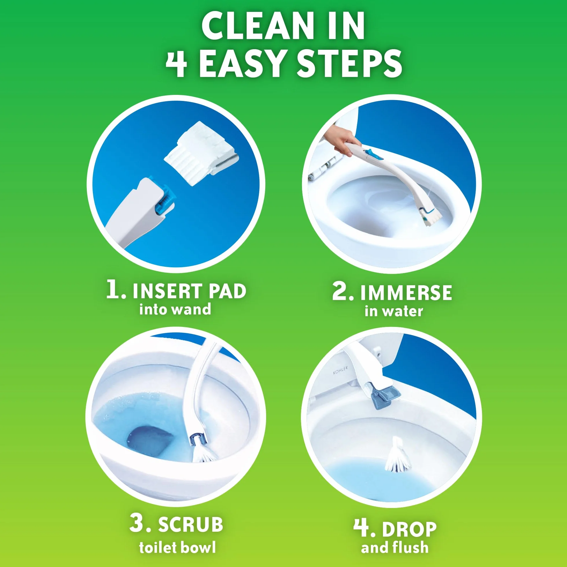 Scrubbing Bubbles Szczotka do muszli klozetowej i uchwyt z wkładkami do czyszczenia, zestaw startowy do czyszczenia różdżki toaletowej, oczyszcza kamień i zwalcza zapachy, cytrusowy zapach, 1 różdżka