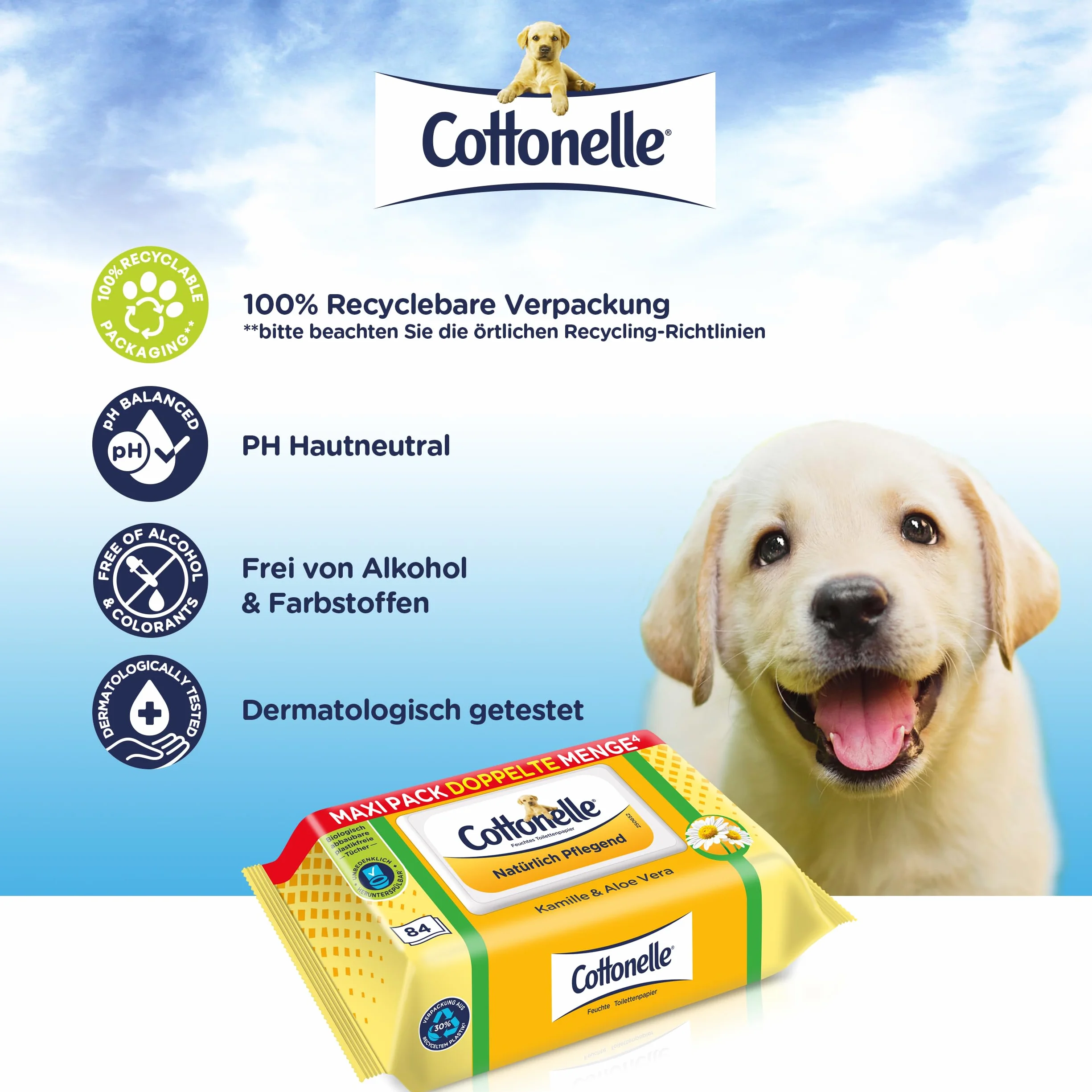 Cottonelle Wilgotny papier toaletowy rumianek i aloes biodegradowalny 84 chusteczki nawilżane