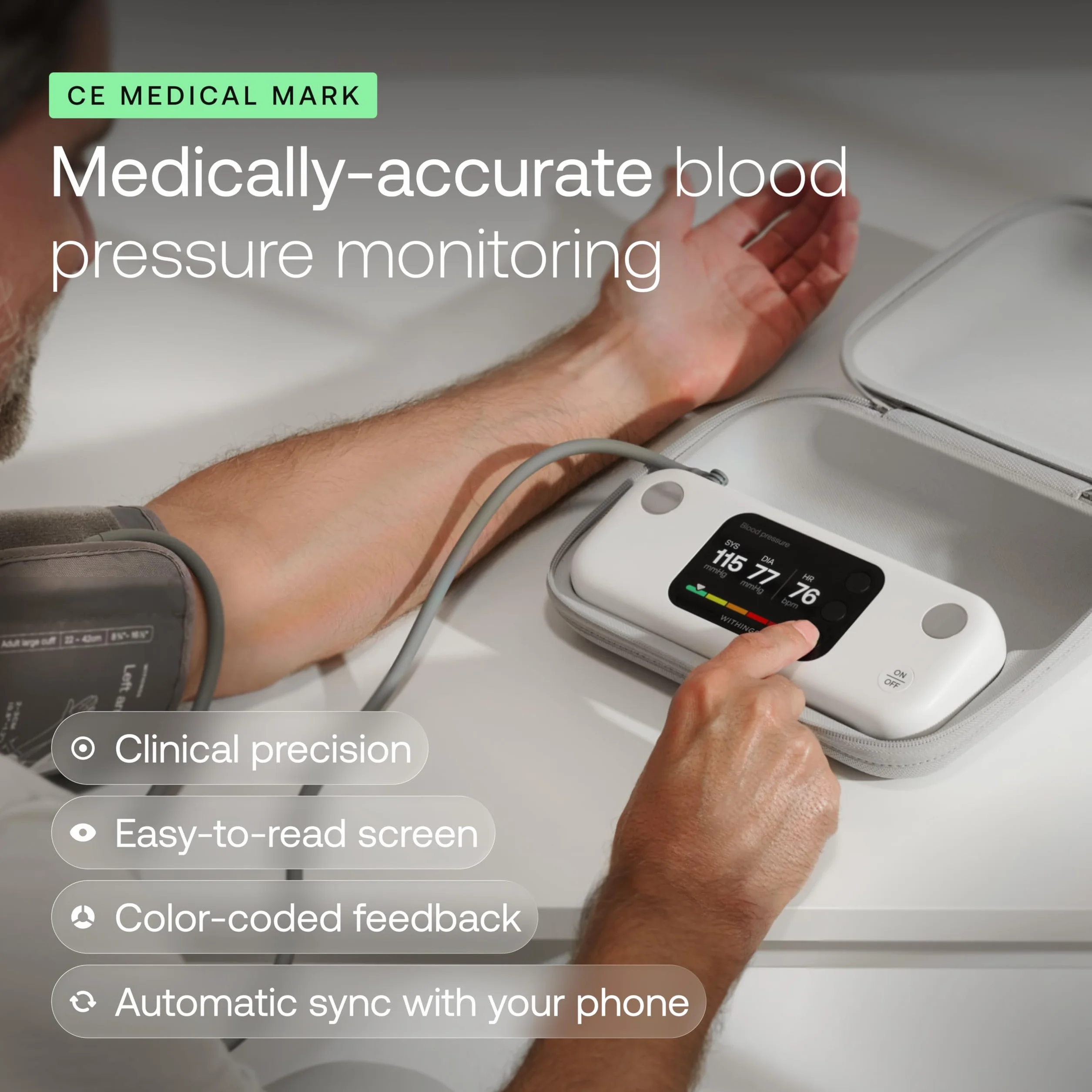 Withings BPM Vision Inteligentny Naramienny Ciśnieniomierz z EKG i Wykrywaniem Migotania Przedsionków iOS Android