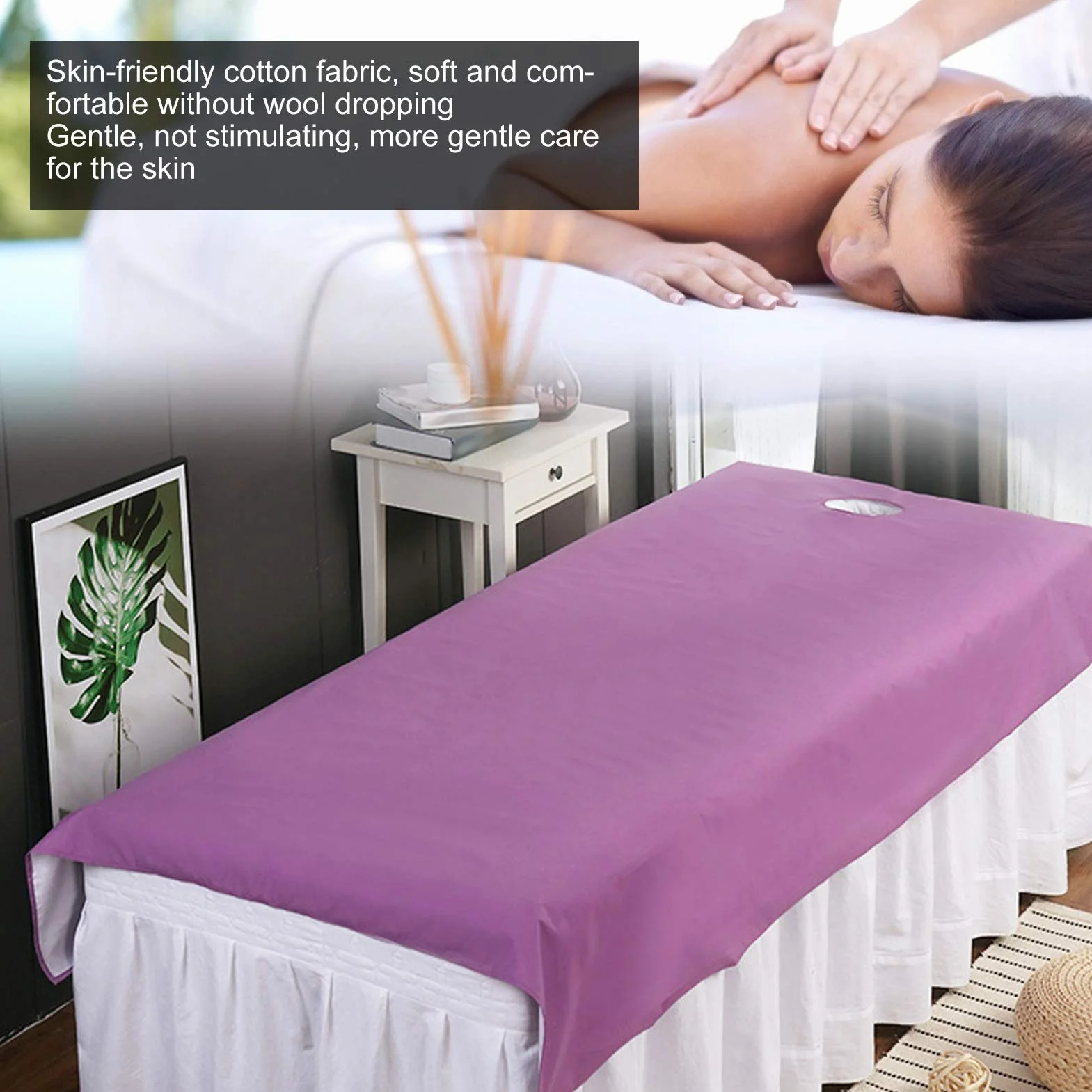 2 szt.Pokrowiec na stół do masażu SPA, oddychający olejoodporny wodoodporny prześcieradło do salonu z otworem, salon kosmetyczny masaż centrum spa prześcieradła(Fioletowy)