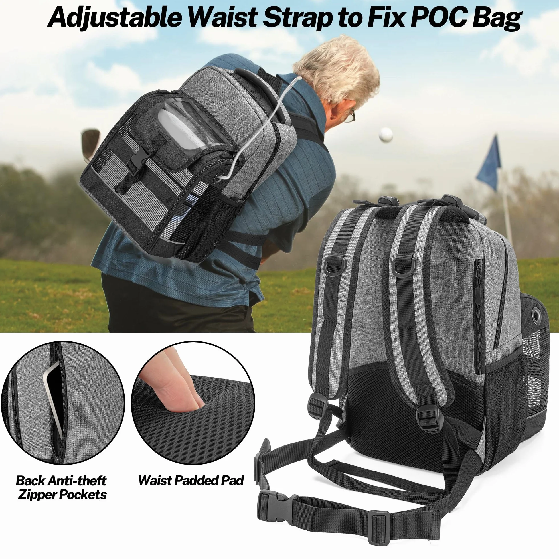 Trunab Plecak z Przenośnym Koncentratorem Tlenu, Torba Transportowa POC z Przezroczystą Osłoną, Wiele Kieszeni Kompatybilnych z Inogen One, Caire Freestyle Comfort, Oxygo, Jak Również SimplyGo Mini, Opatentowana Konstrukcja, Szary
