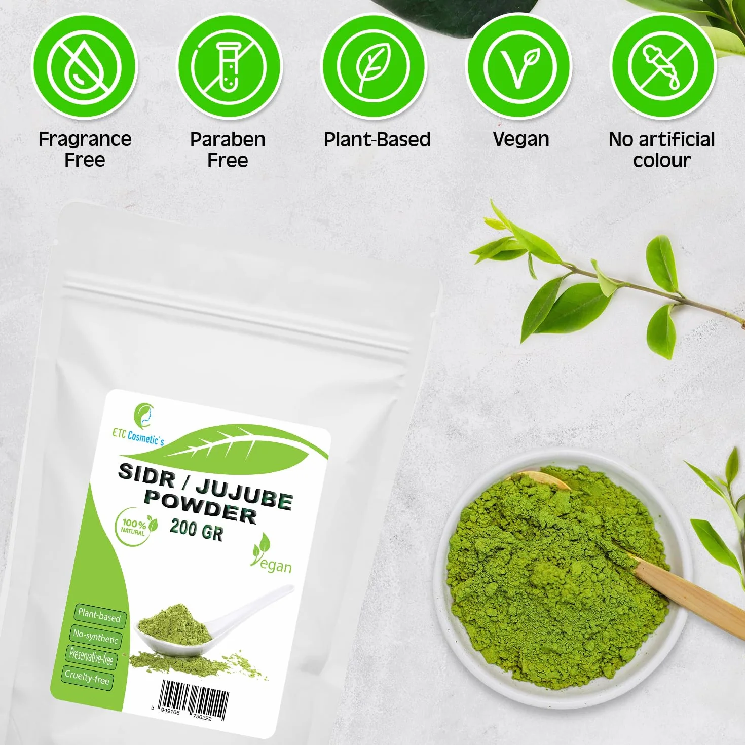 SIDR (JUKUBA) PROSZEK - 200 g - Naturalny proszek roślinny do oczyszczania | Odpowiedni dla wszystkich rodzajów włosów, w tym cienkich, słabych i uszkodzonych | 100% naturalny (200 g)