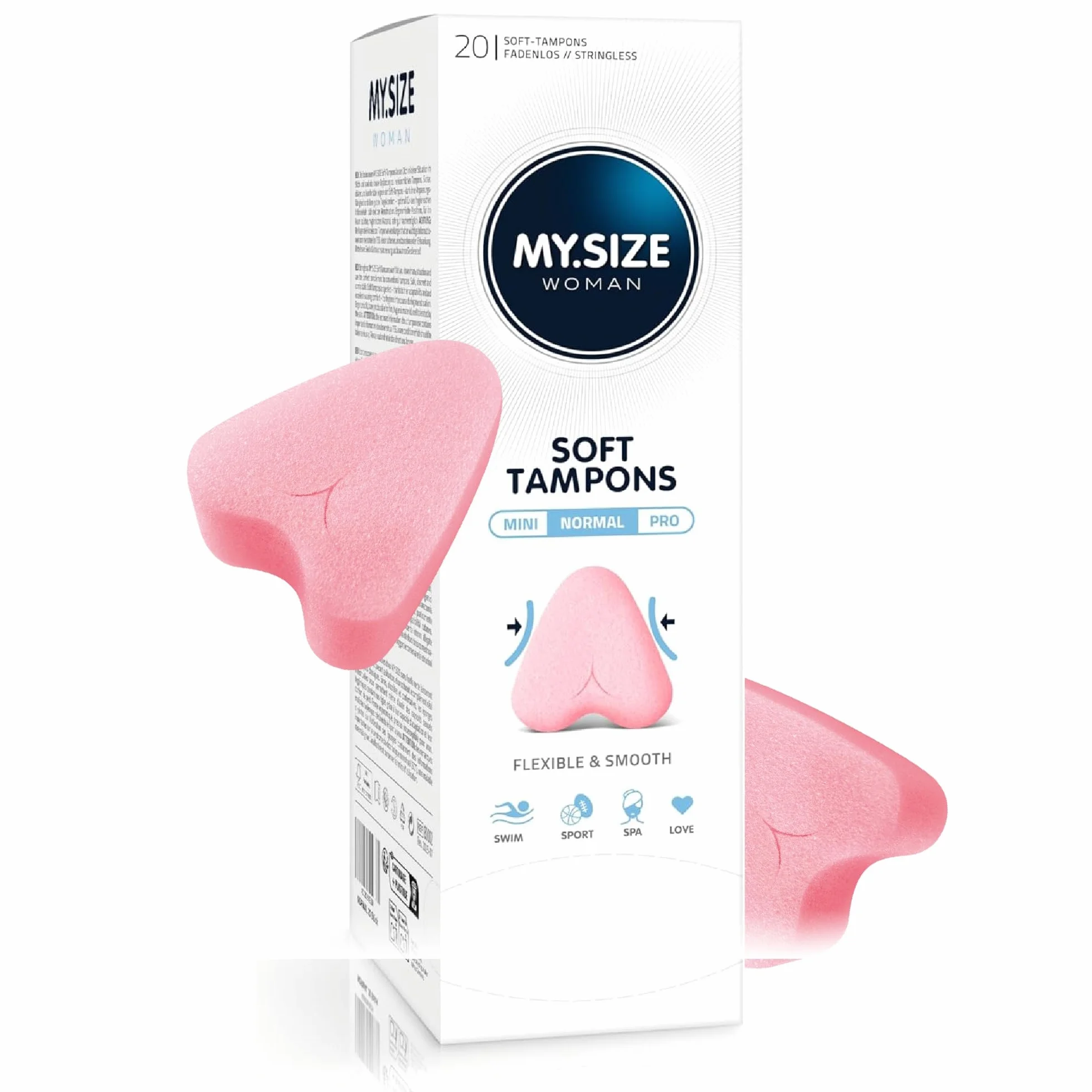 MY.SIZE Woman Soft Tampony NORMAL, 20 sztuk, tampony bez sznureczka do sportu, miłości i spa