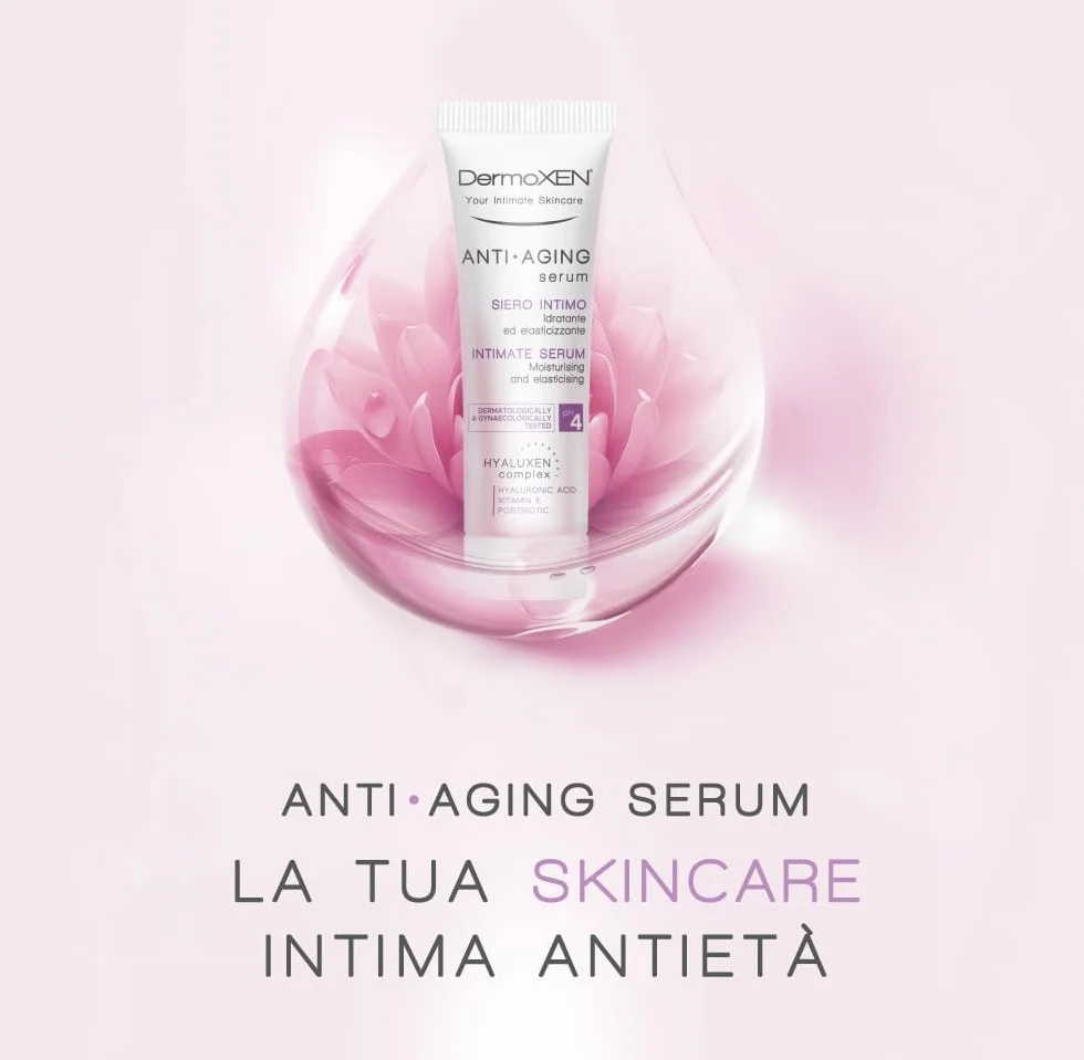 DERMOXEN ANTI-AGING Serum intymne dla kobiet 30 ml | Nawilżające i łagodzące serum do skóry wrażliwej i suchej l | Z kwasem hialuronowym, witaminą E, pH 4, bez konserwantów