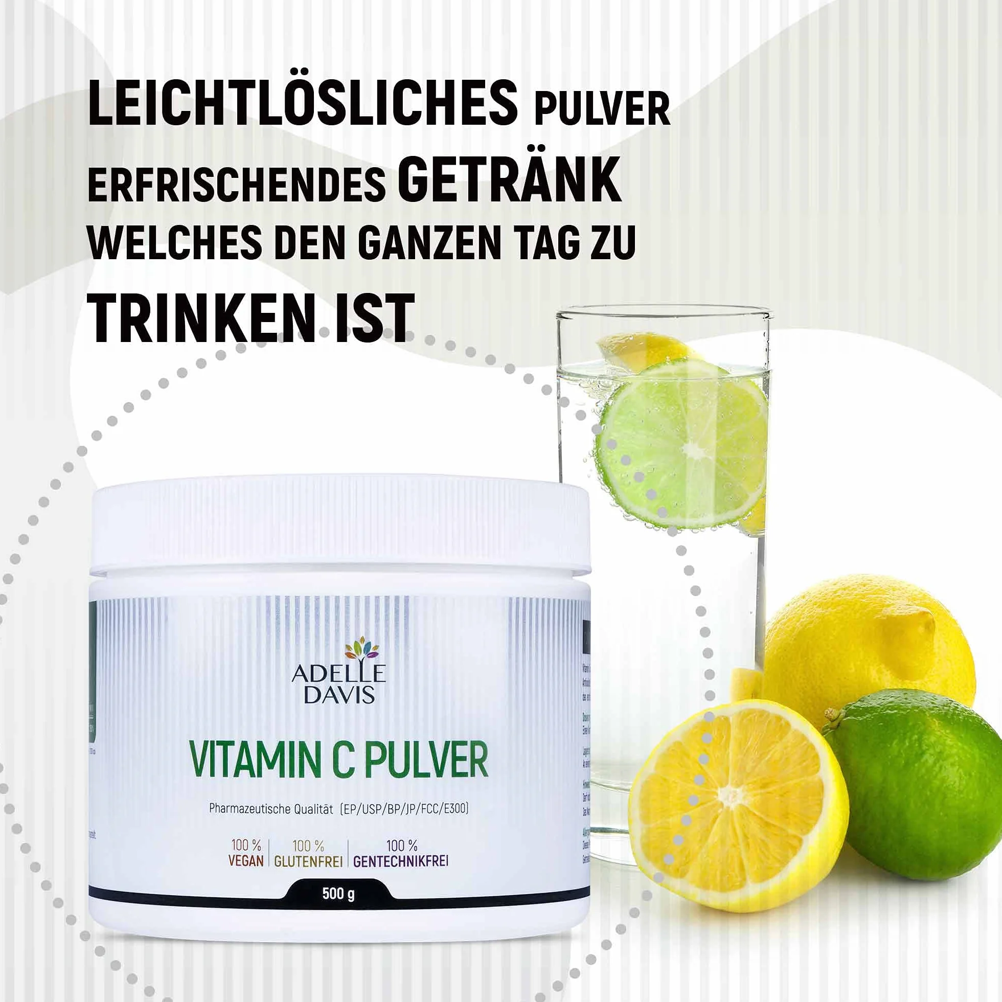 Proszek z witaminą C 500 g – czysty kwas askorbinowy z fermentacji kukurydzy wolnej od inżynierii genetycznej – jakość farmaceutyczna – 1 puszka 500 g Adelle Davis