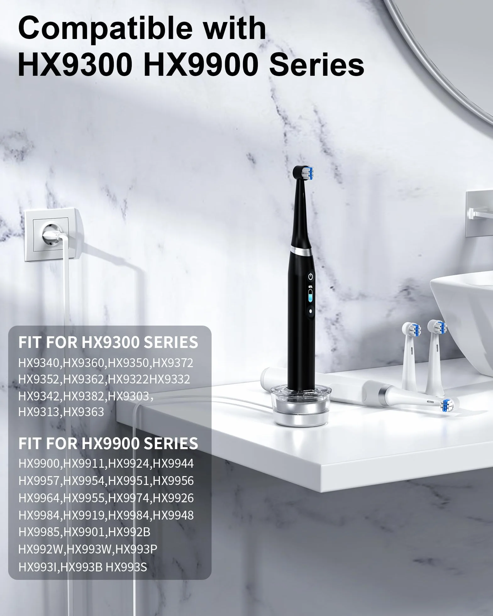 Ładowarka do elektrycznej szczoteczki do zębów Philips Sonicare z serii 9000, do Philips Sonicare HX9914/54 55 57, HX9911/53 63 79 84 88 89, HX9992/11 12 (Biały)