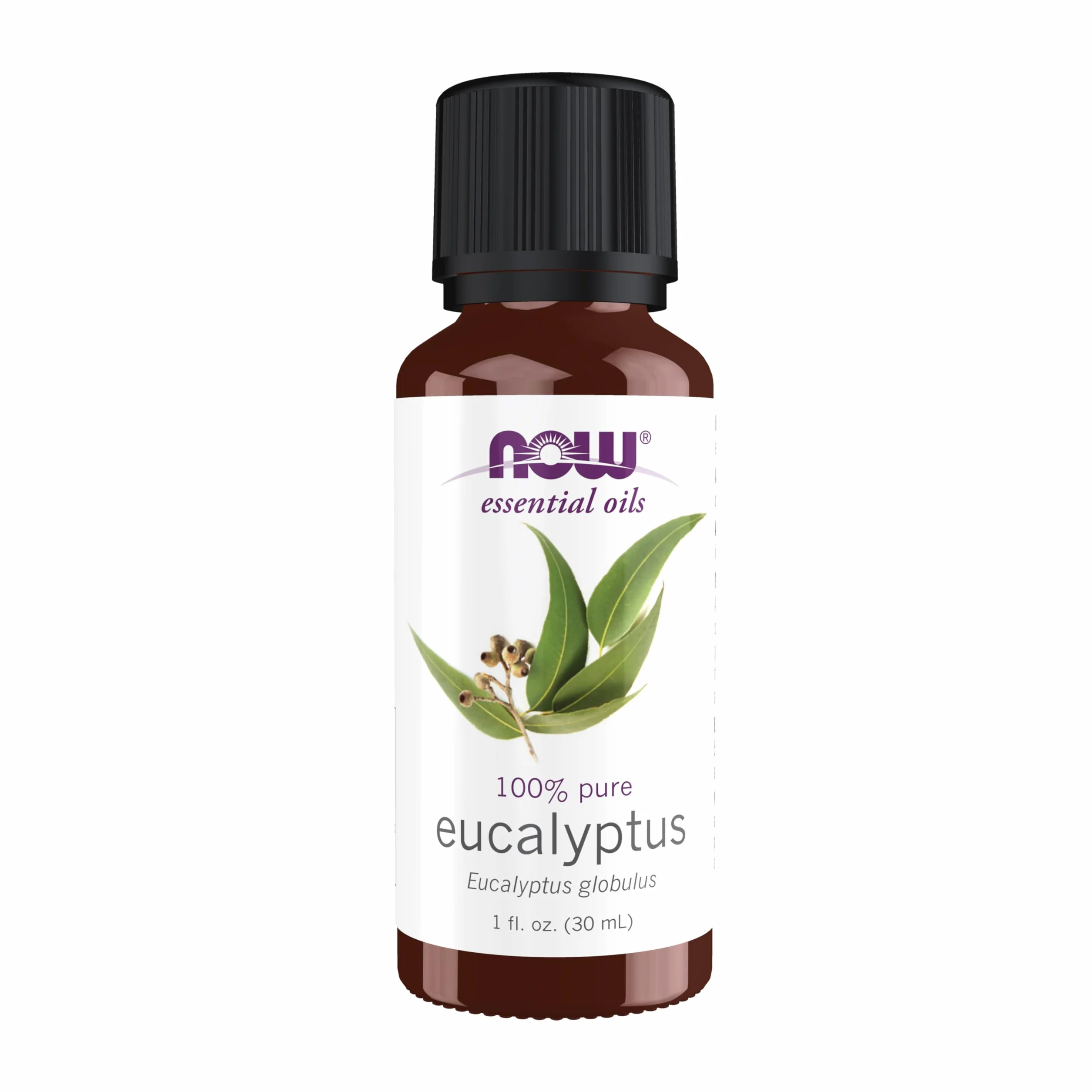 NOW Essential Oils, Eucalyptus Oil, oczyszczający zapach aromaterapeutyczny, destylowany parą wodną, wegański, nakrętka zabezpieczająca przed dziećmi, 30 ml